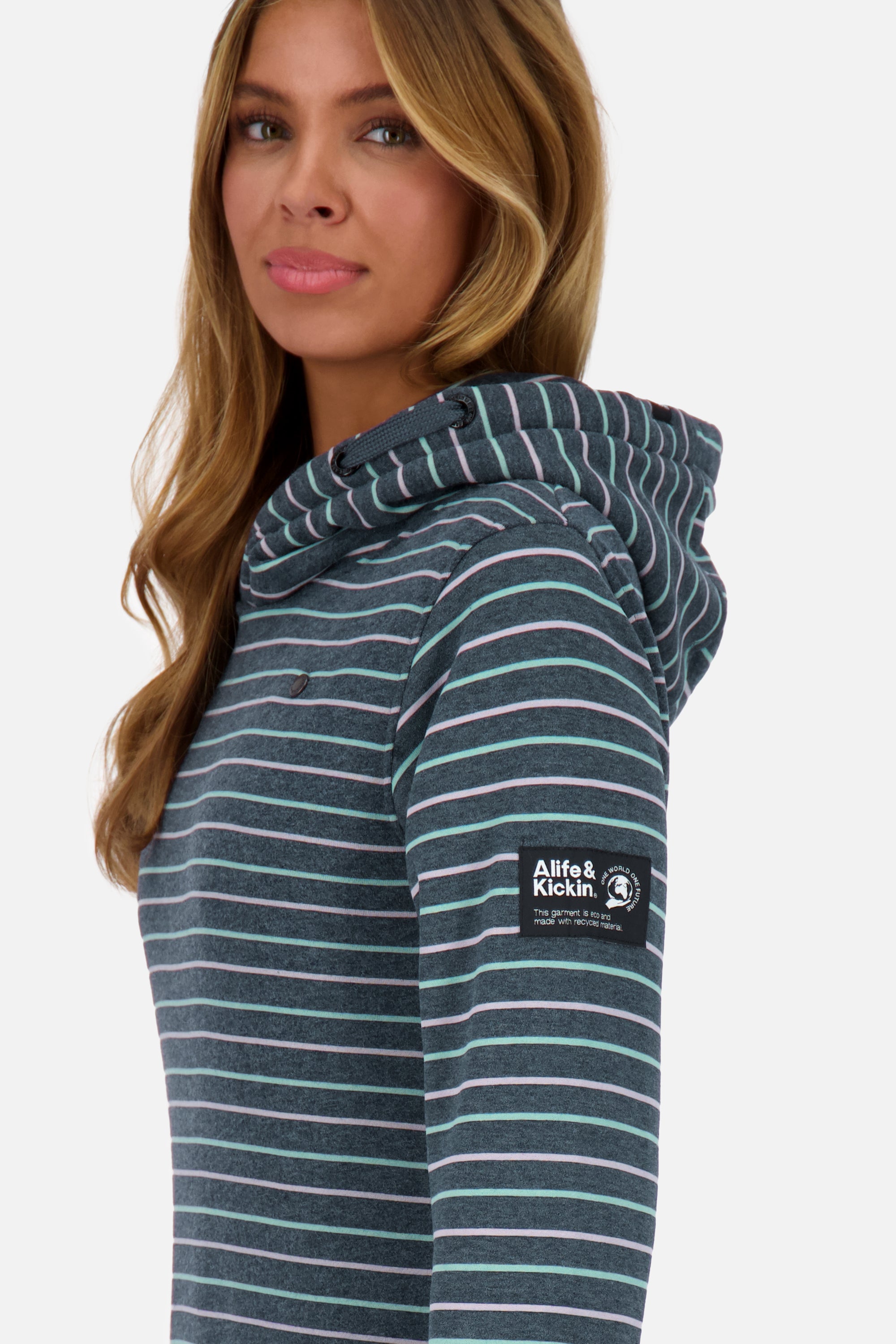 Kapuzenpullover Damen SarinaAK Z im Streifendesign Dunkelblau