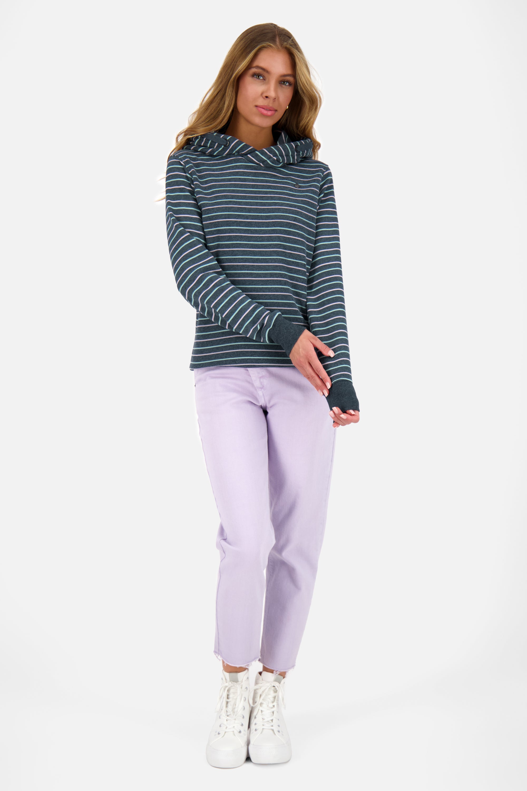 Kapuzenpullover Damen SarinaAK Z im Streifendesign Dunkelblau