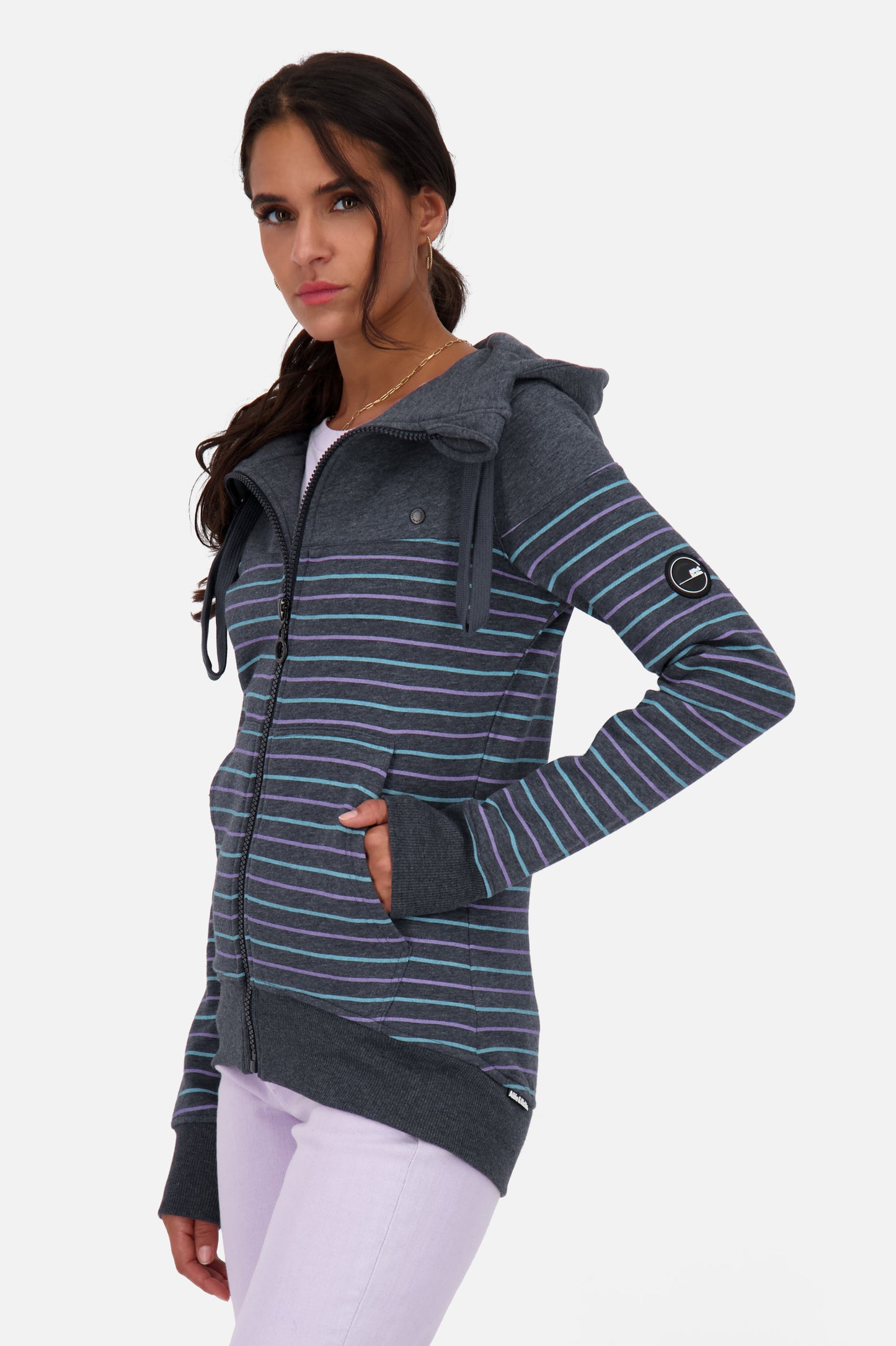 Sweatjacke Damen PalinaAK Z mit Streifendesign Dunkelblau