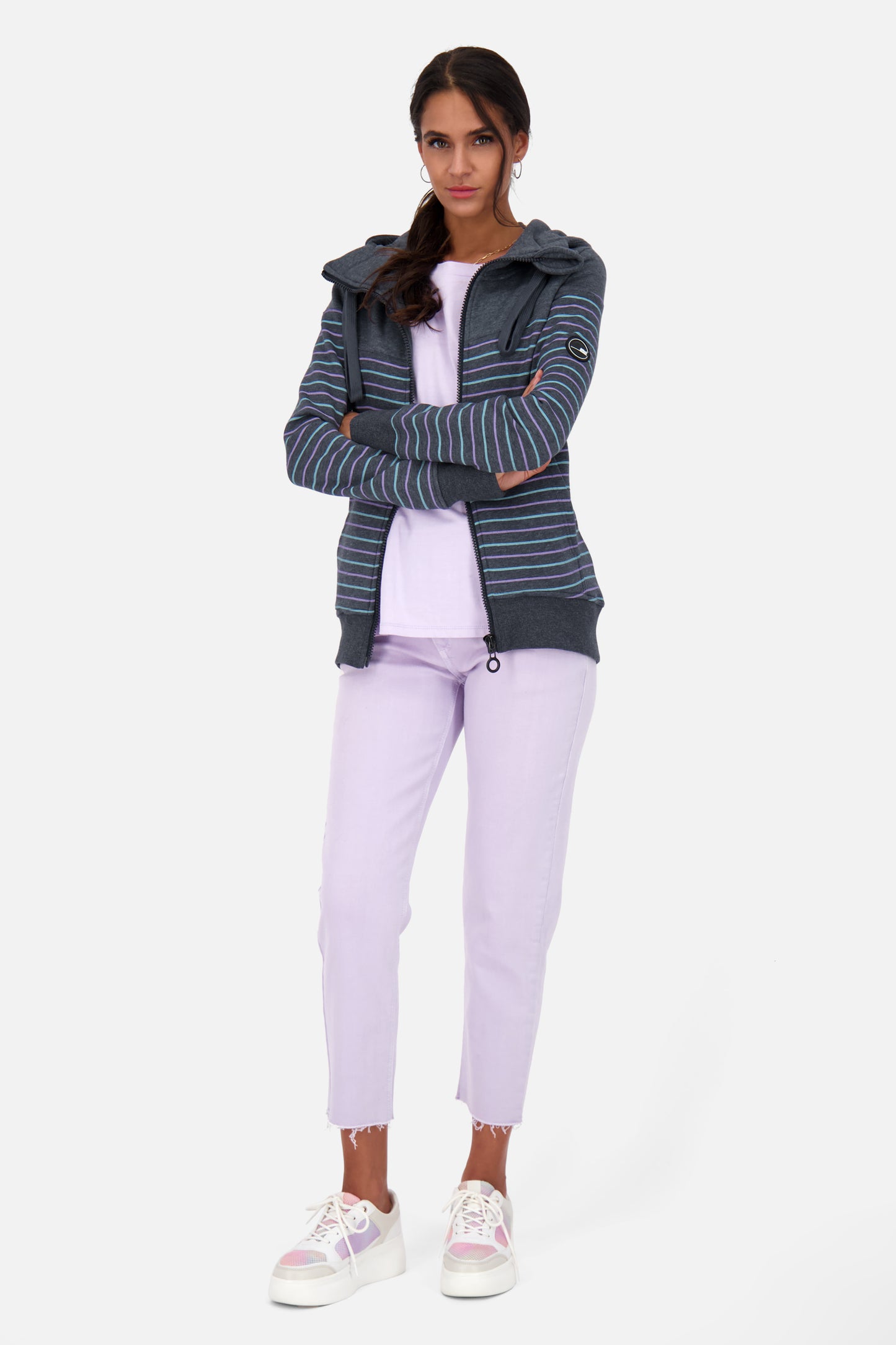 Sweatjacke Damen PalinaAK Z mit Streifendesign Dunkelblau
