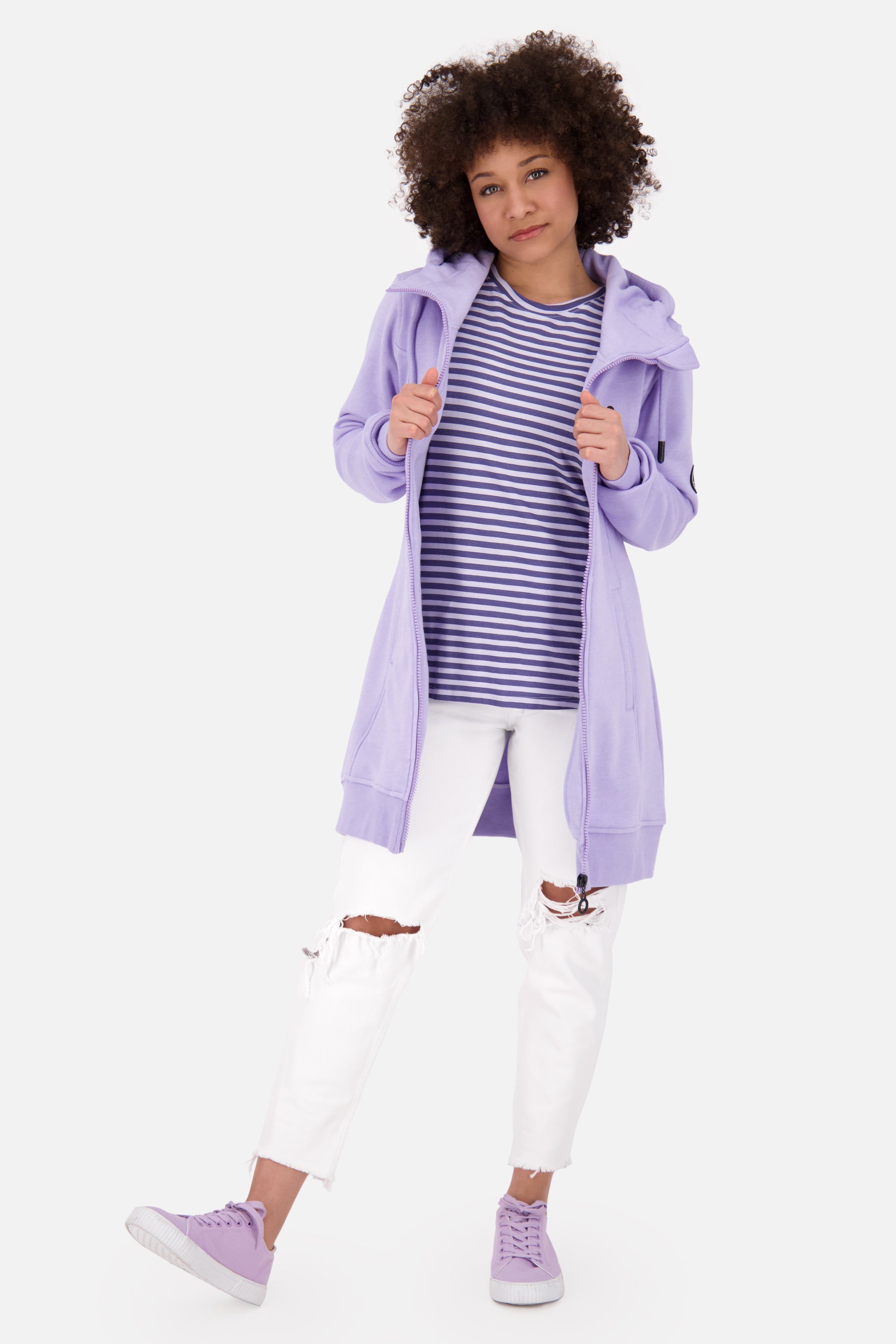 JasnaAK A lange Sweatjacke Damen mit Kapuze Violett