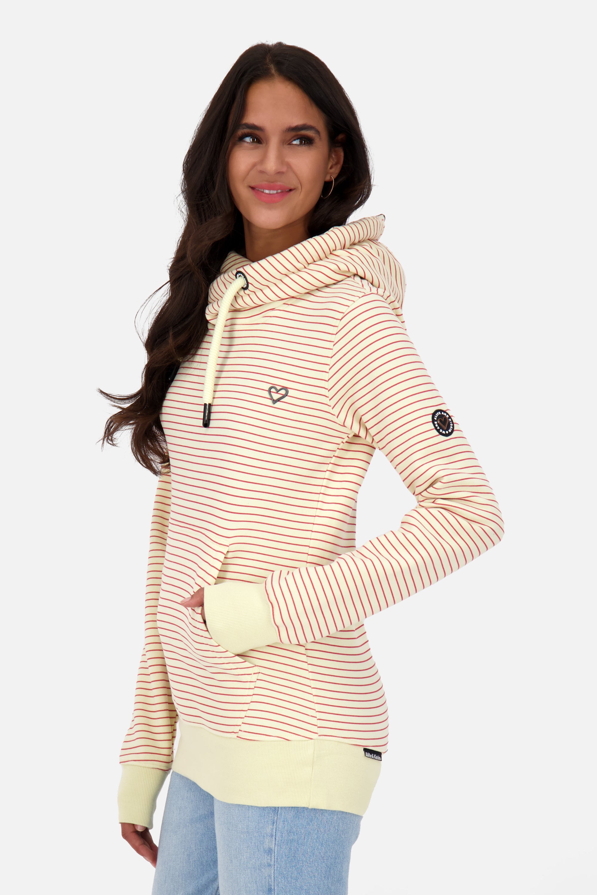 Hoodie Damen SarahAK Z mit Streifen Beige