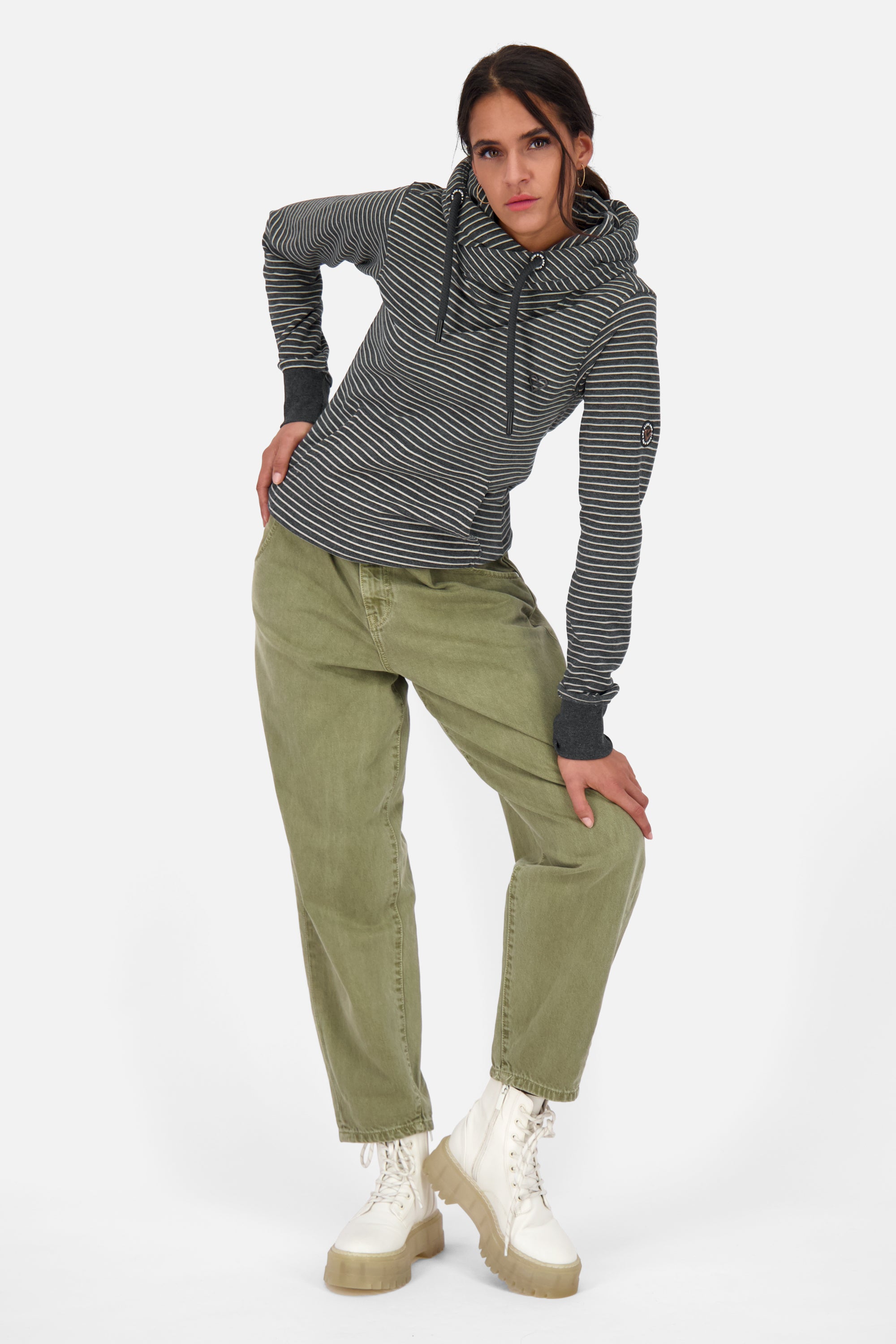 Hoodie Damen SarahAK Z mit Streifen Schwarz