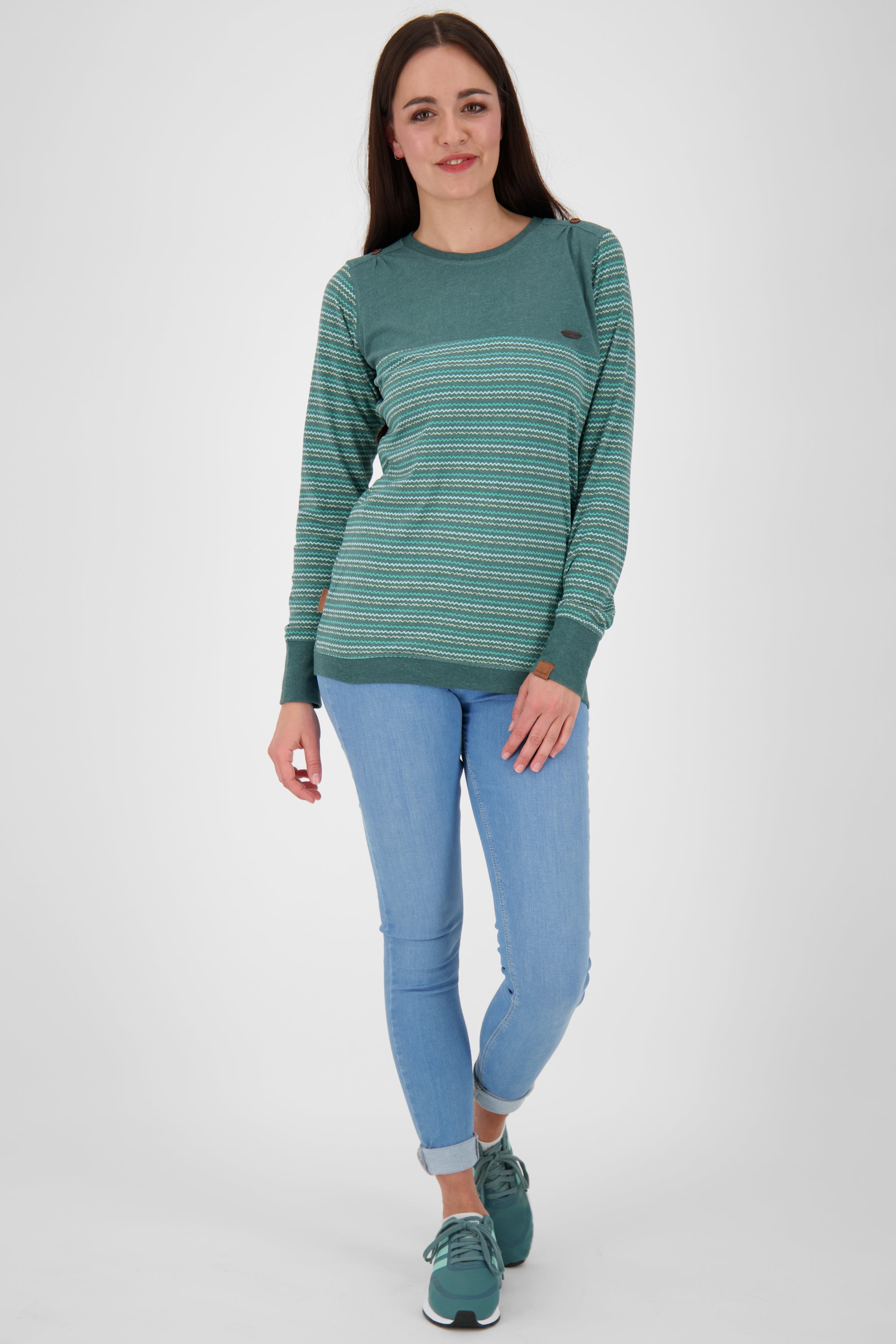 Damen Langarmshirt LeonieAK - Stylische Streifenmuster Dunkelgrün