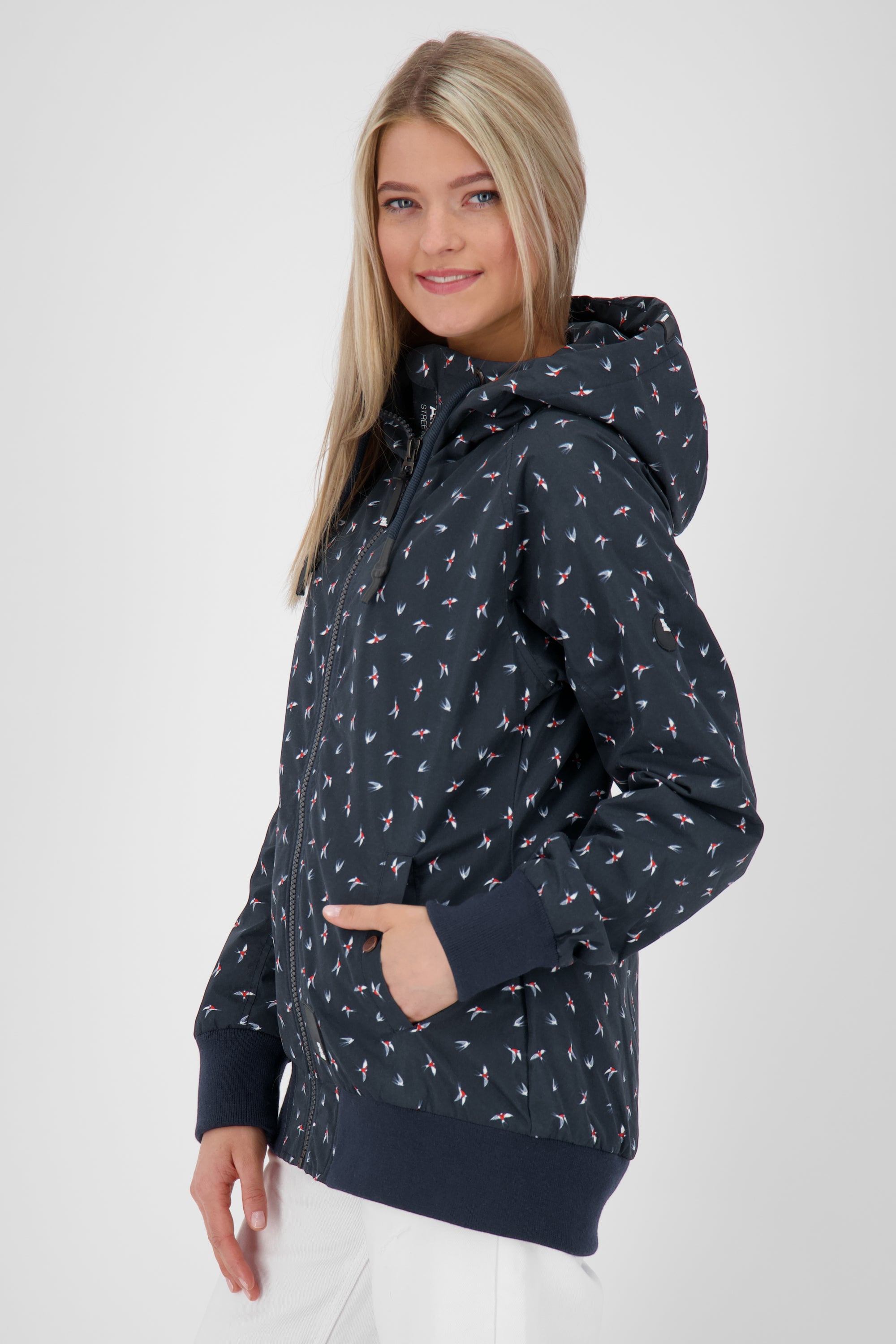 Alife & Kickin JohannaAK Damen kurze Übergangsjacke mit Bündchen und Kapuze Dunkelblau