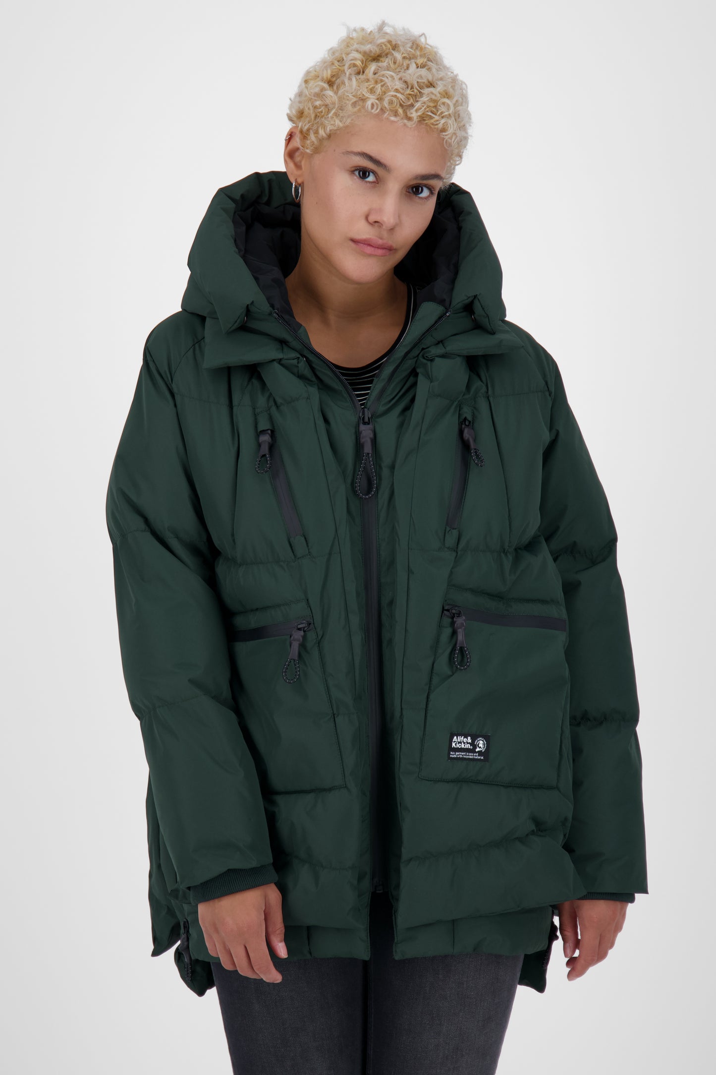 Damen Pufferjacke RachelAK A - Funktionales Design mit voluminöser Kapuze Dunkelgrün