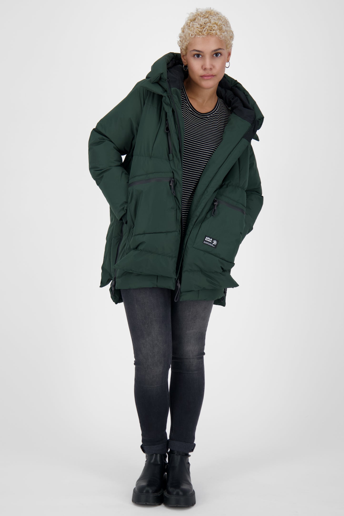Damen Pufferjacke RachelAK A - Funktionales Design mit voluminöser Kapuze Dunkelgrün