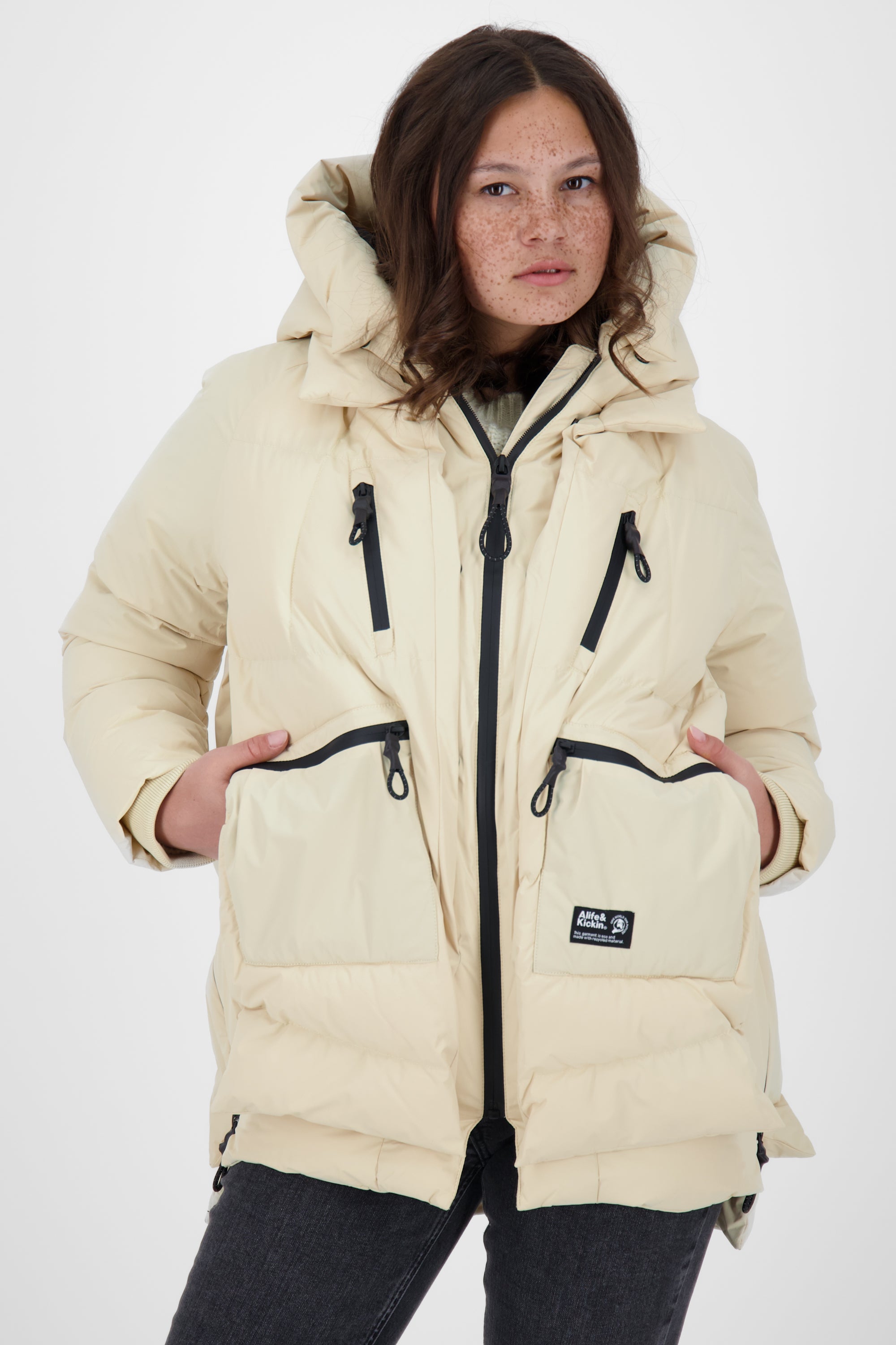 Damen Pufferjacke RachelAK A - Funktionales Design mit voluminöser Kapuze Beige