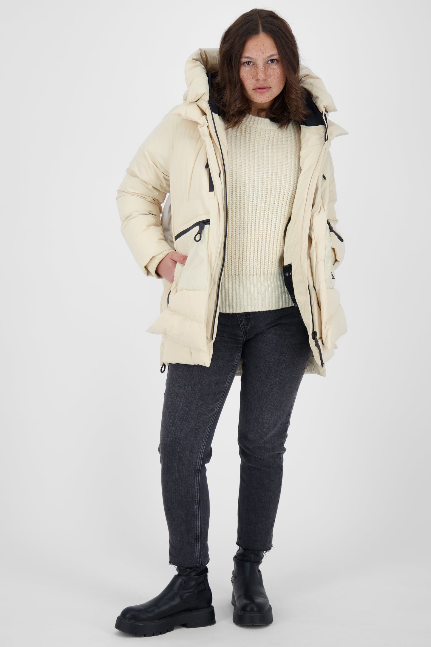 Damen Pufferjacke RachelAK A - Funktionales Design mit voluminöser Kapuze Beige
