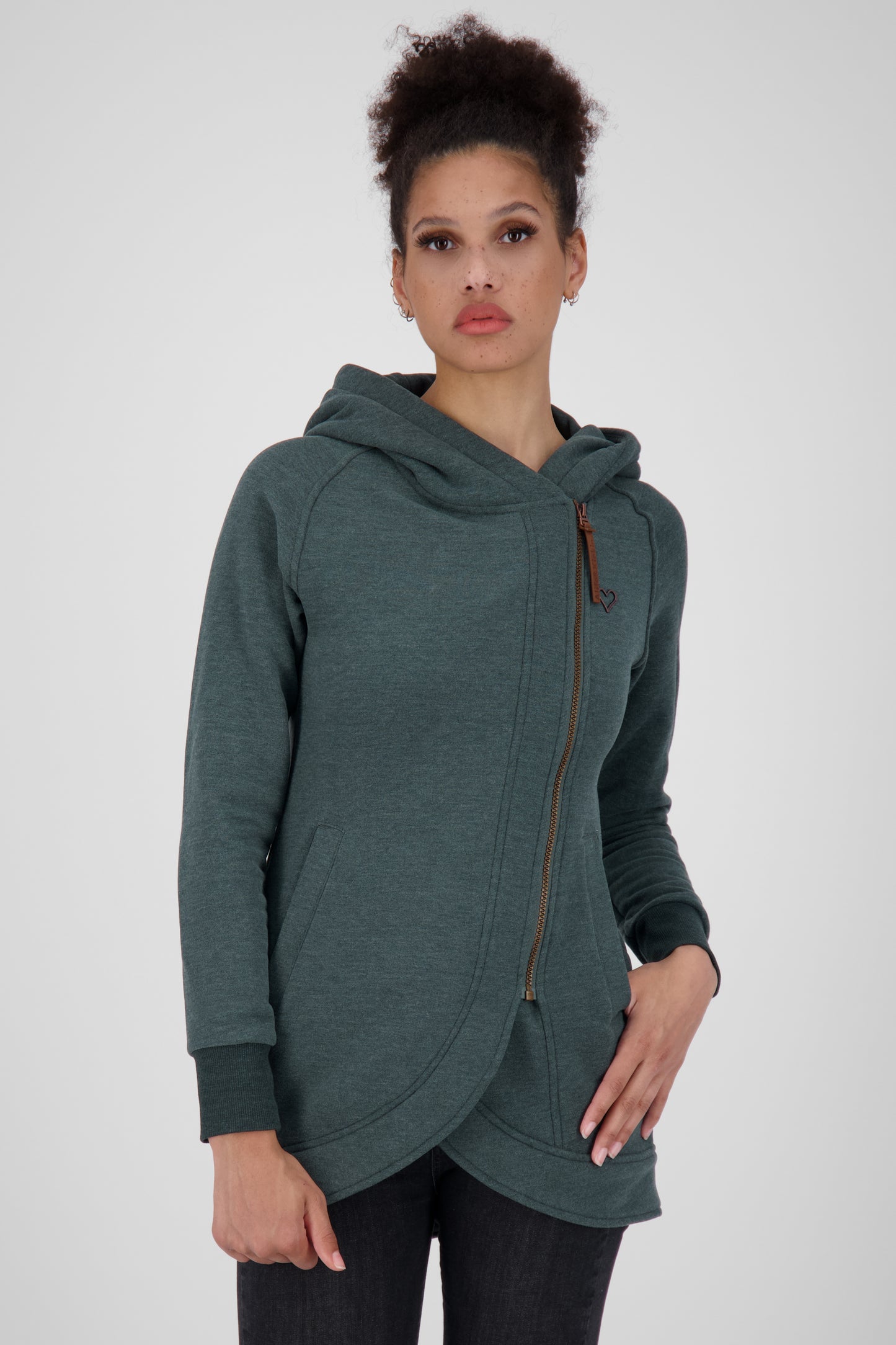 Asymmetrische Sweatjacke MaryAK A Damen Dunkelgrün