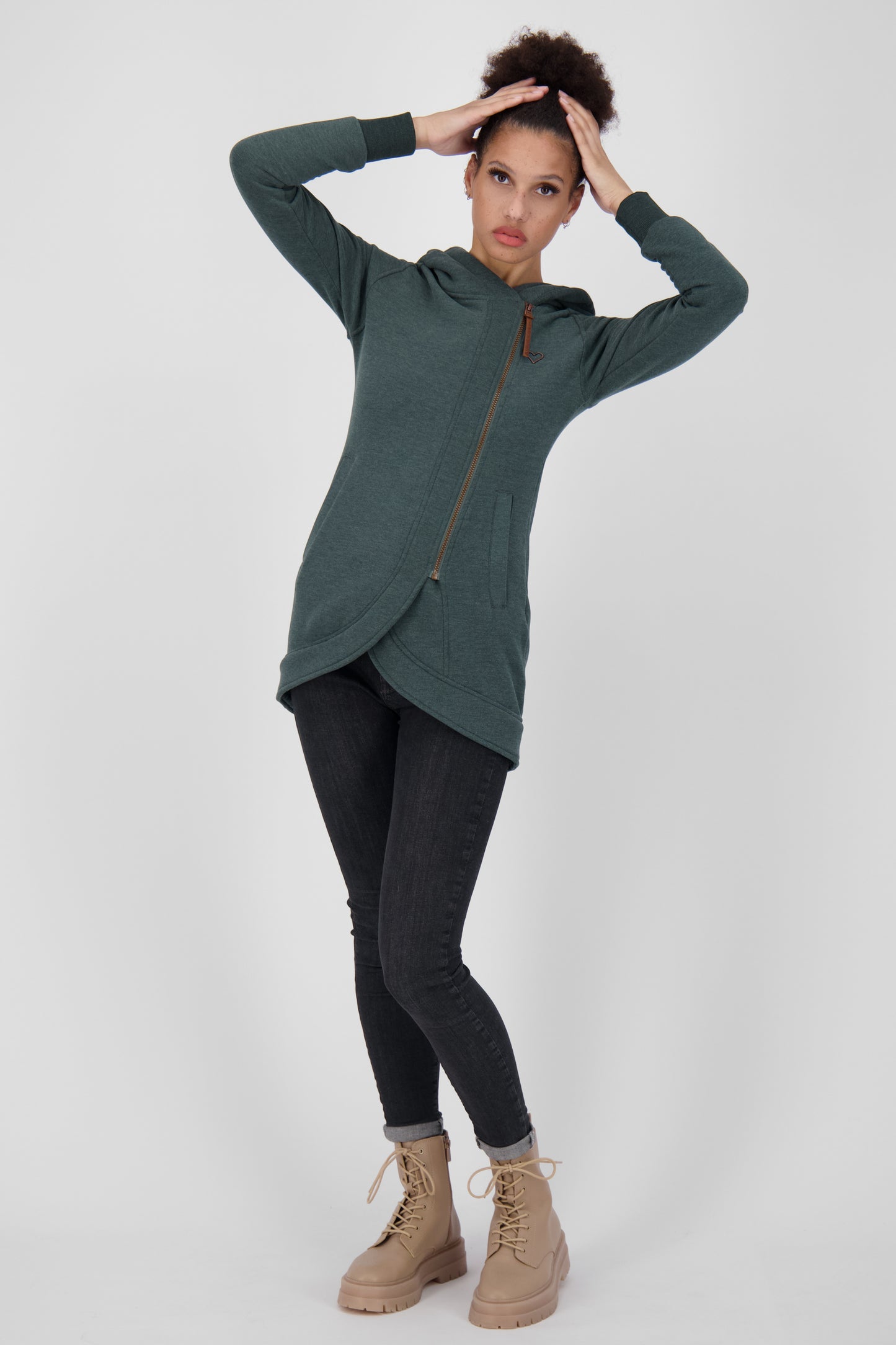 Asymmetrische Sweatjacke MaryAK A Damen Dunkelgrün