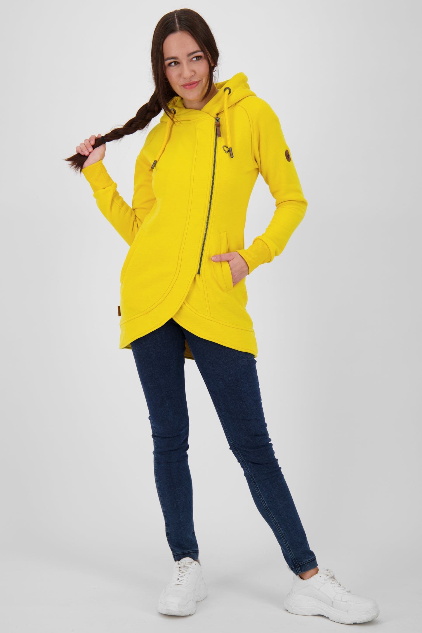 Komfortable Damen-Sweatjacke mit Kapuze MaryAK A Gelb