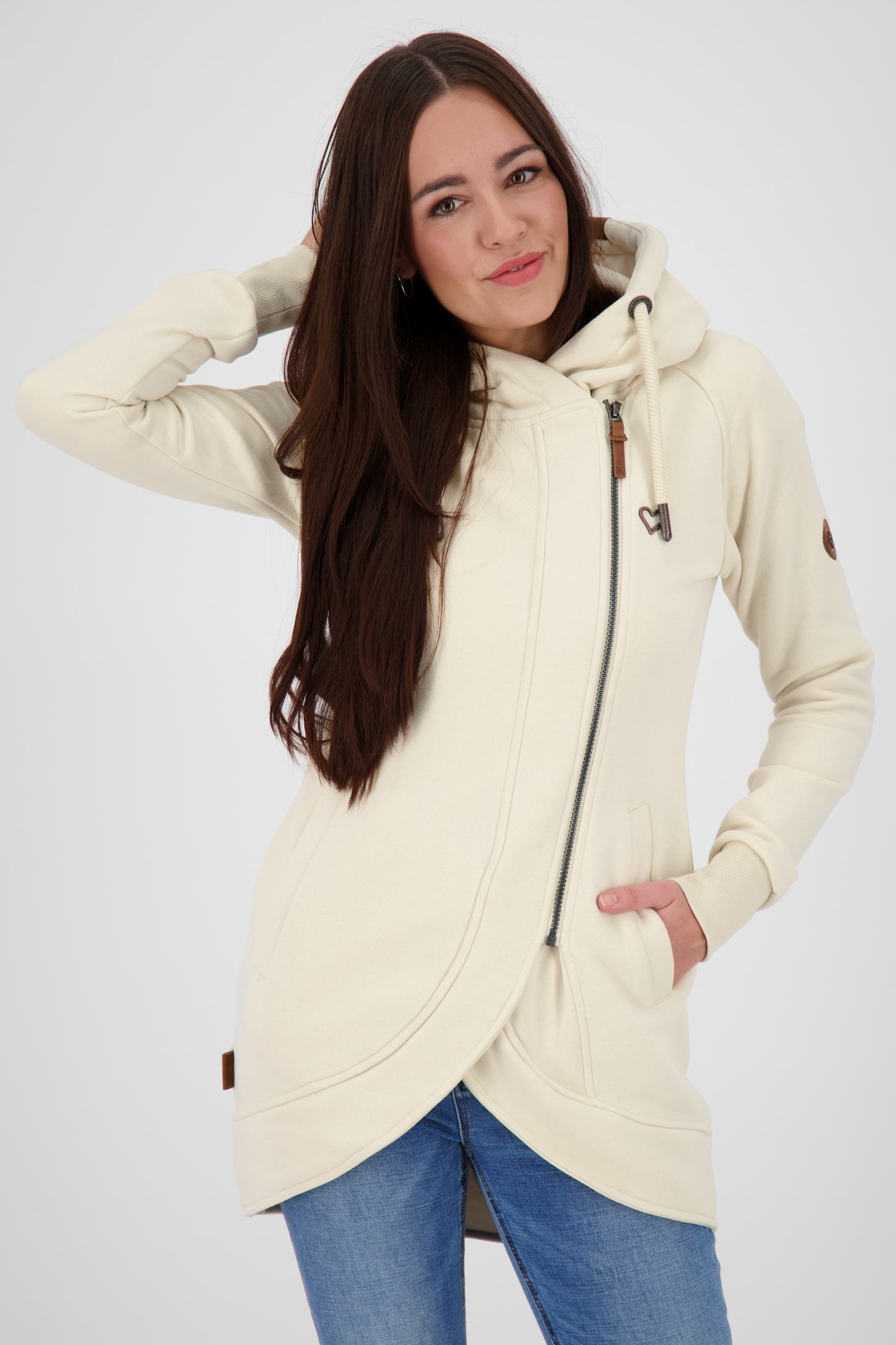 Komfortable Damen-Sweatjacke mit Kapuze MaryAK A Beige