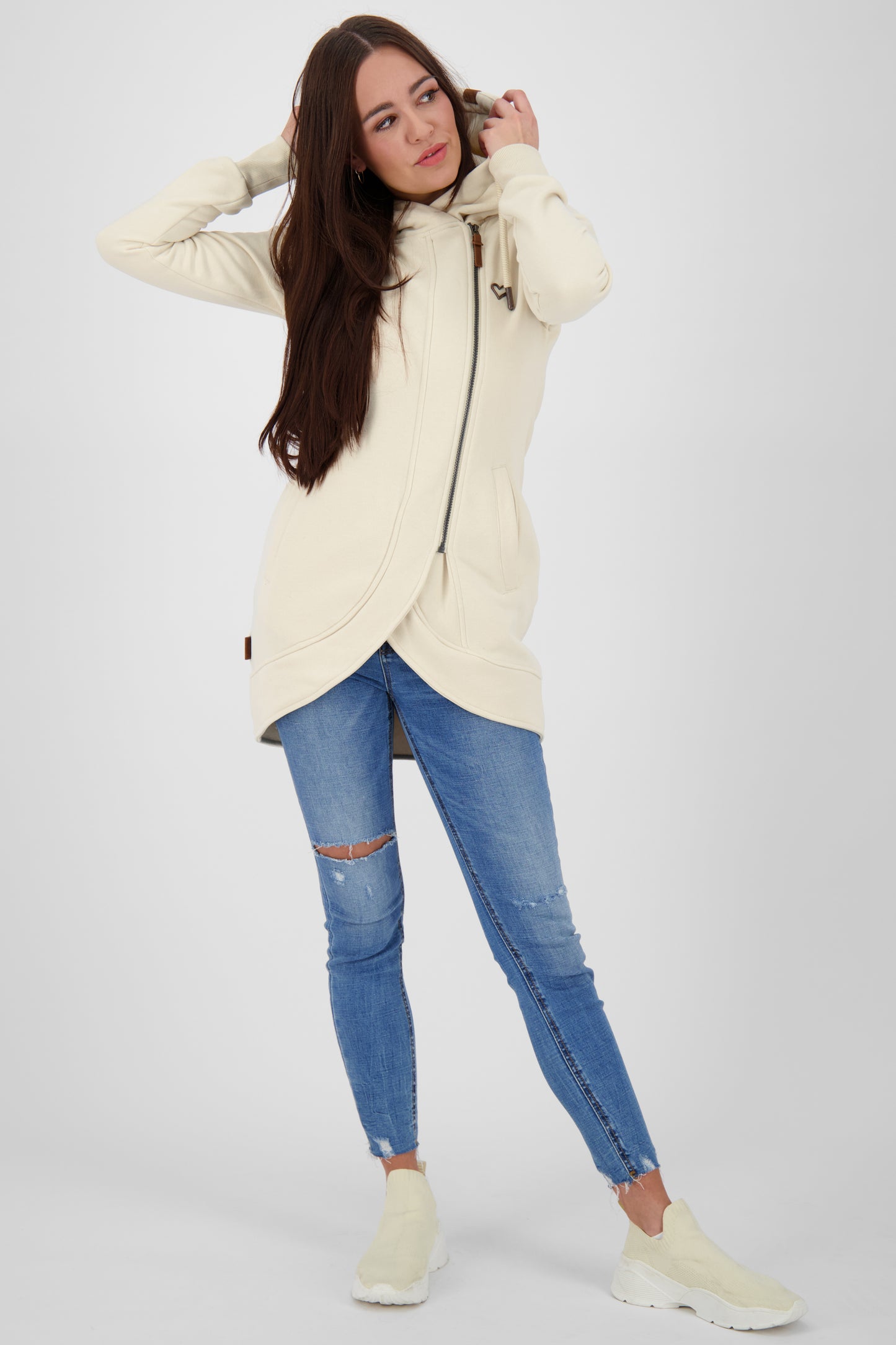 Komfortable Damen-Sweatjacke mit Kapuze MaryAK A Beige