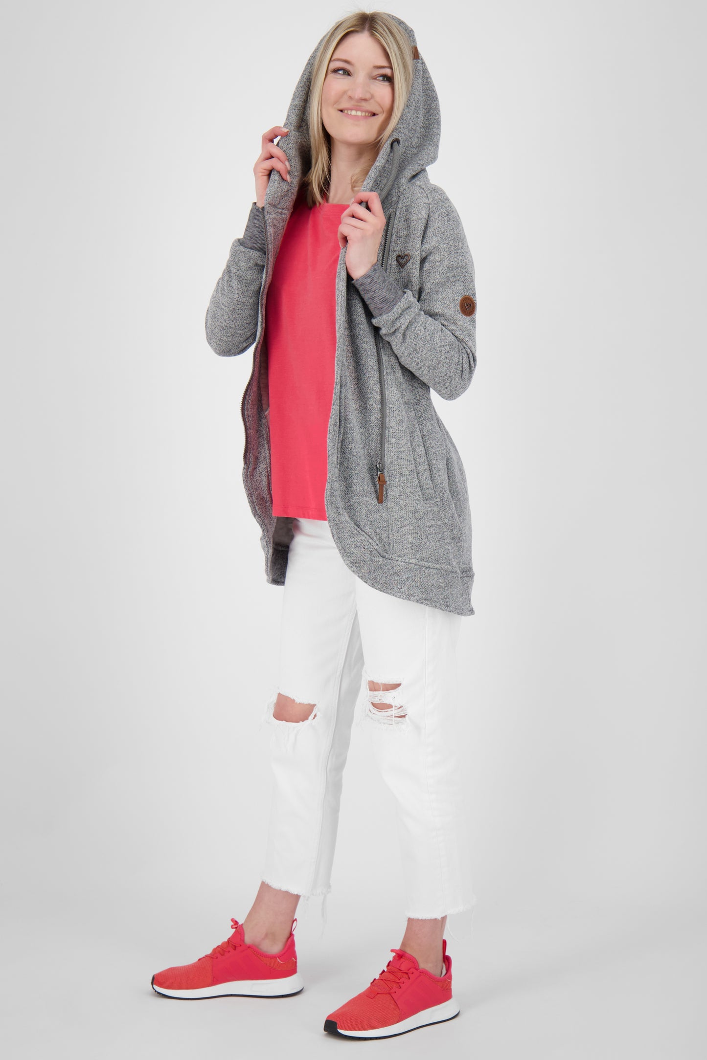 Komfortable Damen-Sweatjacke mit Kapuze MaryAK A Grau