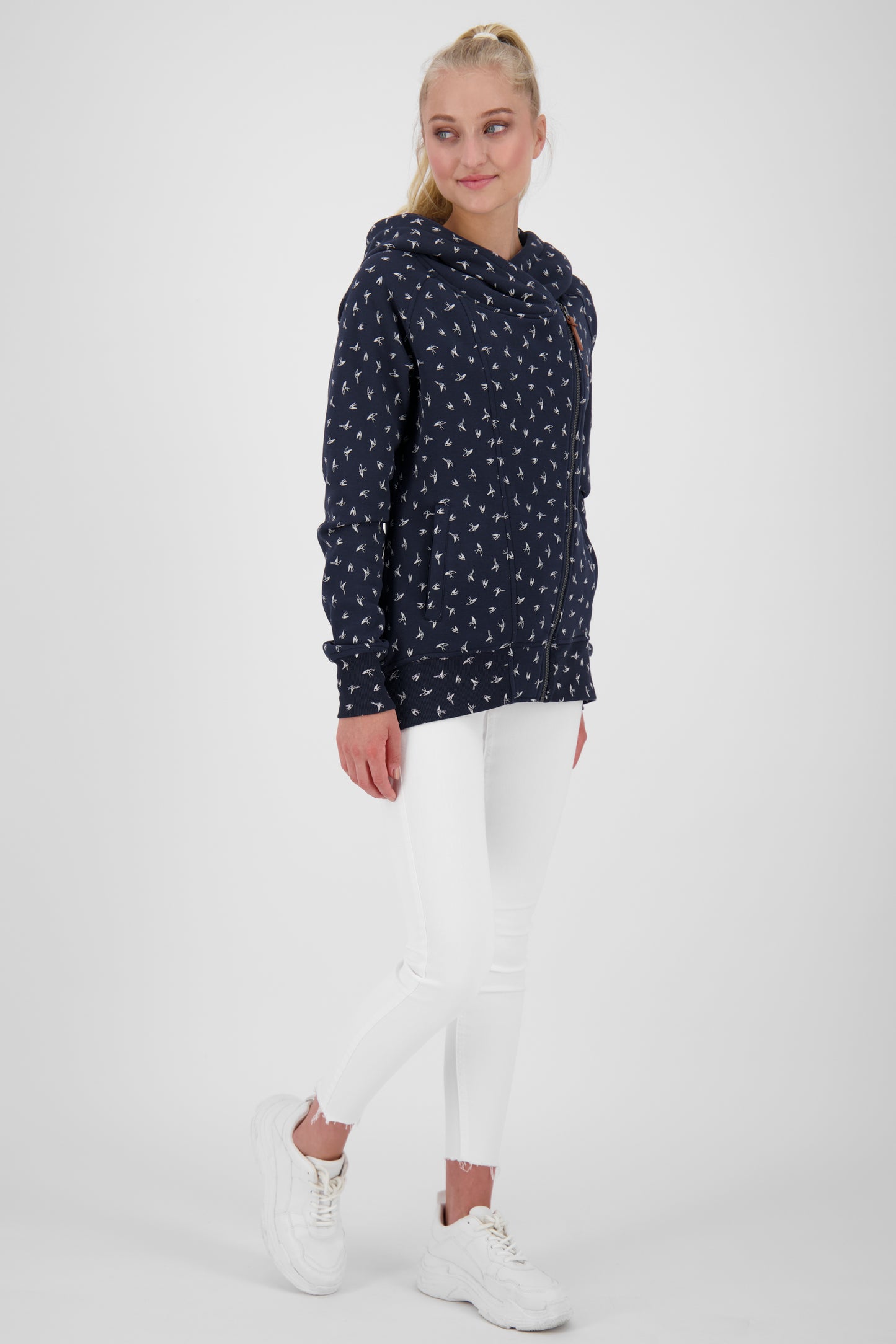 Trendige Damen-Kapuzensweatjacke SnakecharmerAK Dunkelblau