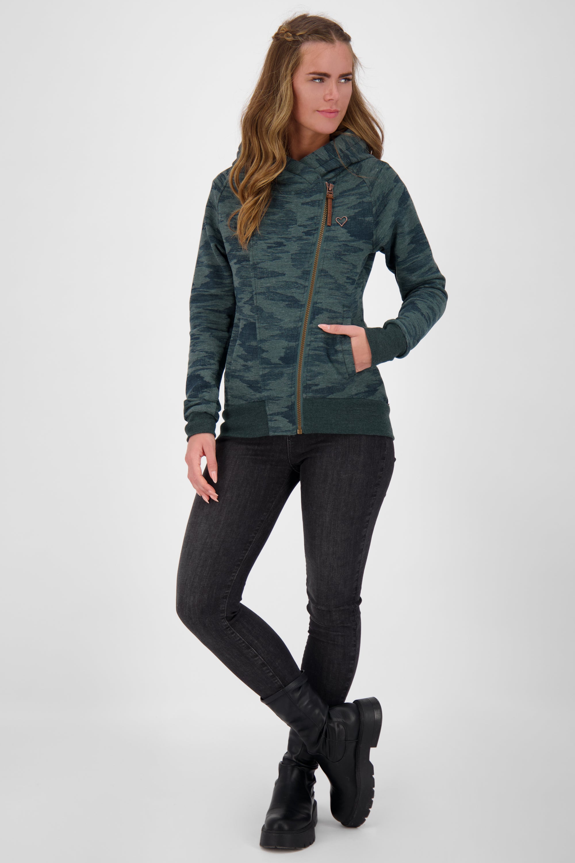 Damen Sweatjacke SnakecharmerAK: Vielseitiges Key Piece Dunkelgrün