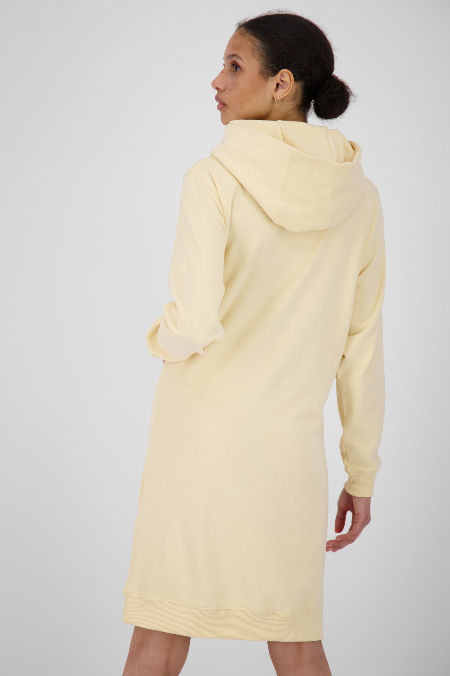 Damen Sweatkleid JiliaAK A - Leger geschnitten und mit Kängurutasche Gelb