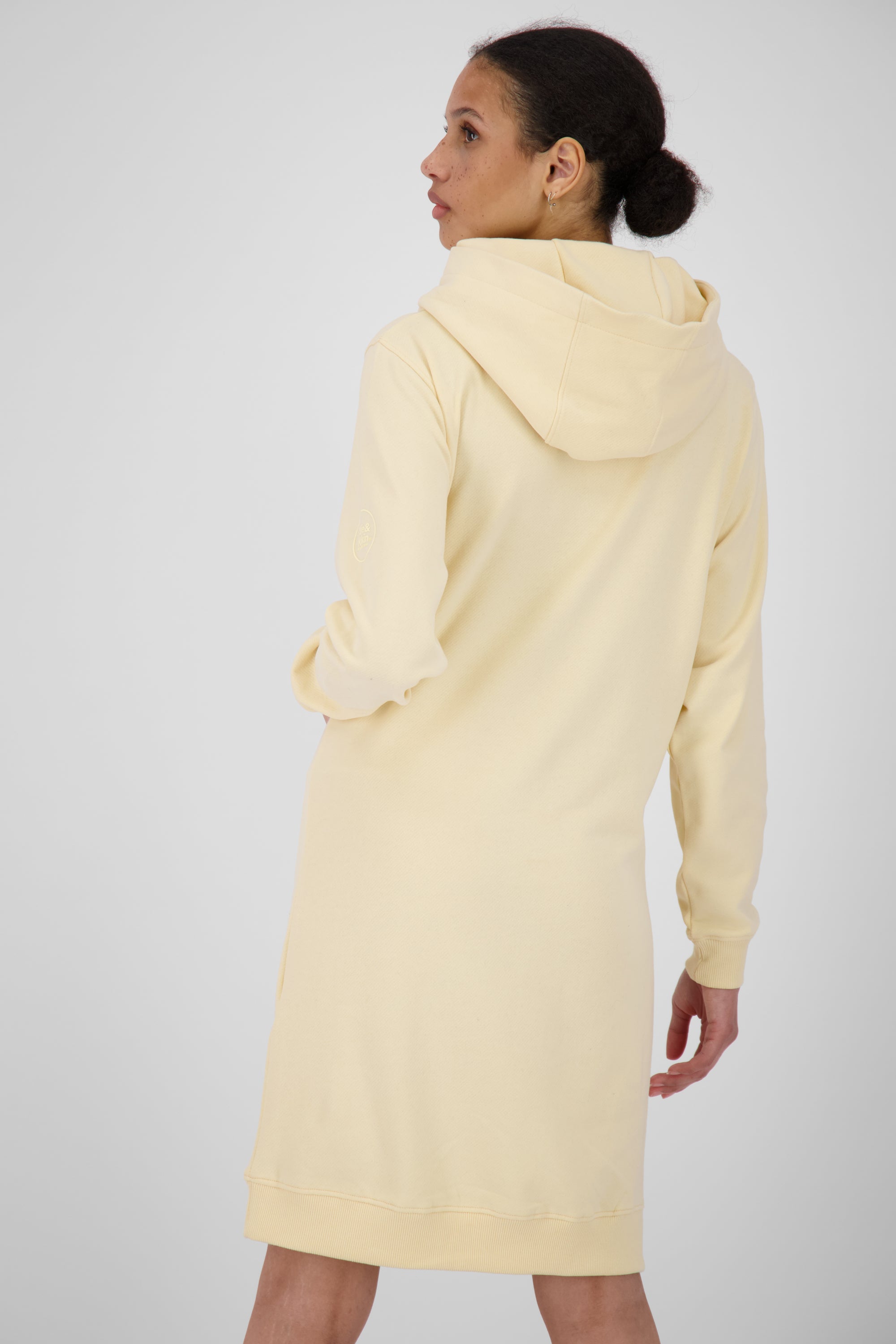 Damen Sweatkleid JiliaAK A - Leger geschnitten und mit Kängurutasche Gelb