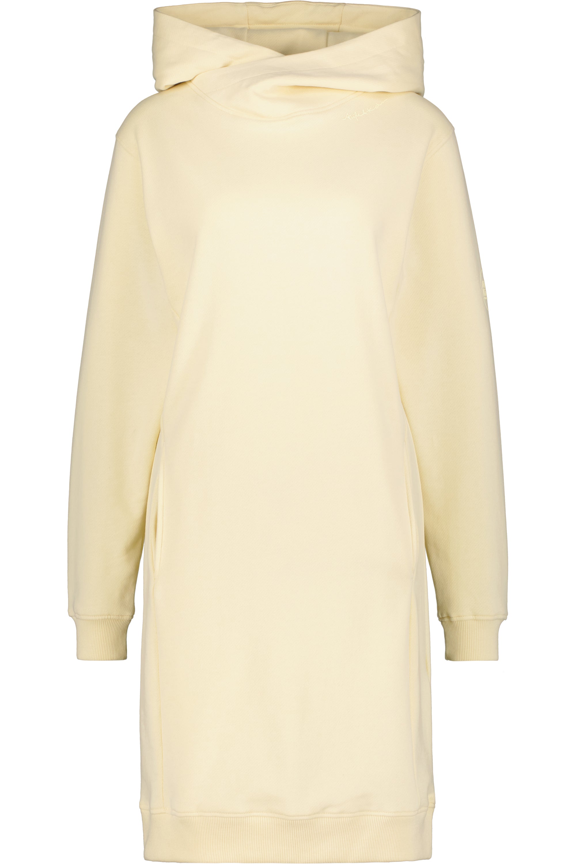 Damen Sweatkleid JiliaAK A - Leger geschnitten und mit Kängurutasche Gelb