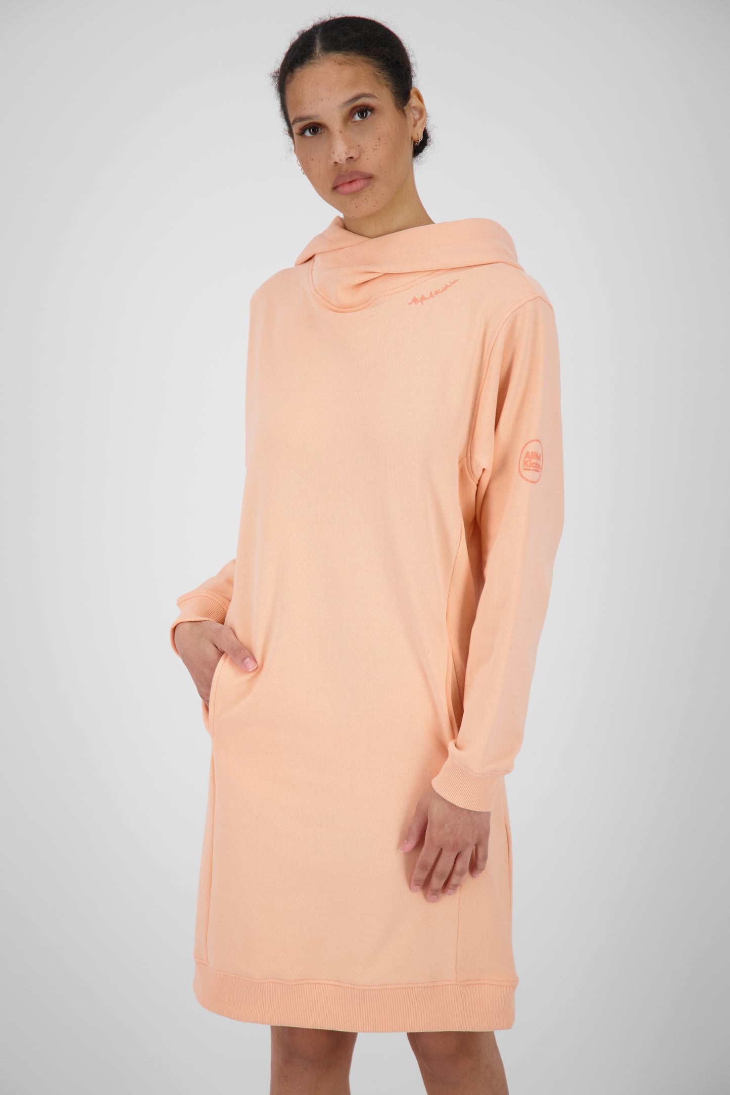 Damen Sweatkleid JiliaAK A - Leger geschnitten und mit Kängurutasche Orange