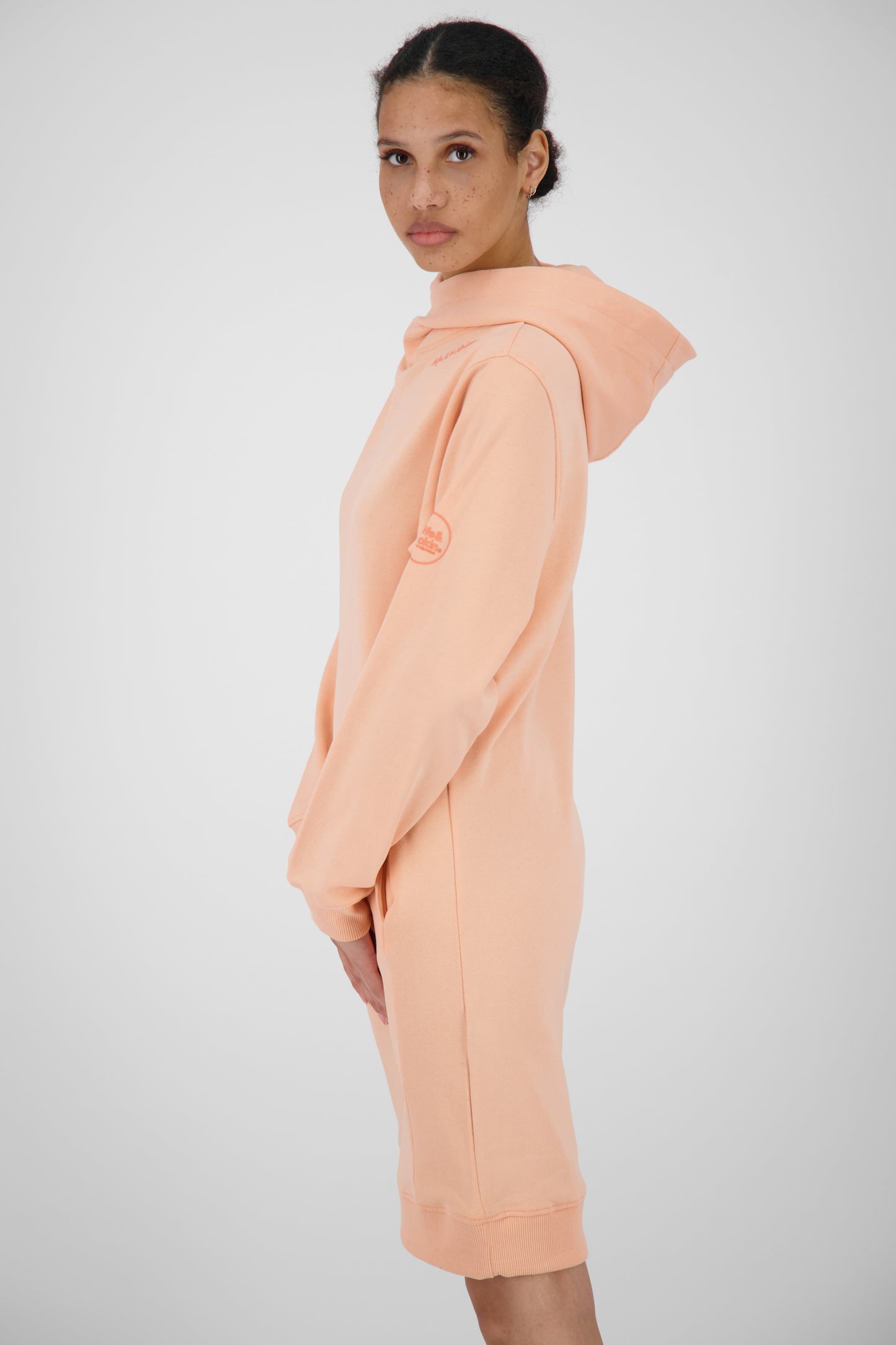 Damen Sweatkleid JiliaAK A - Leger geschnitten und mit Kängurutasche Orange