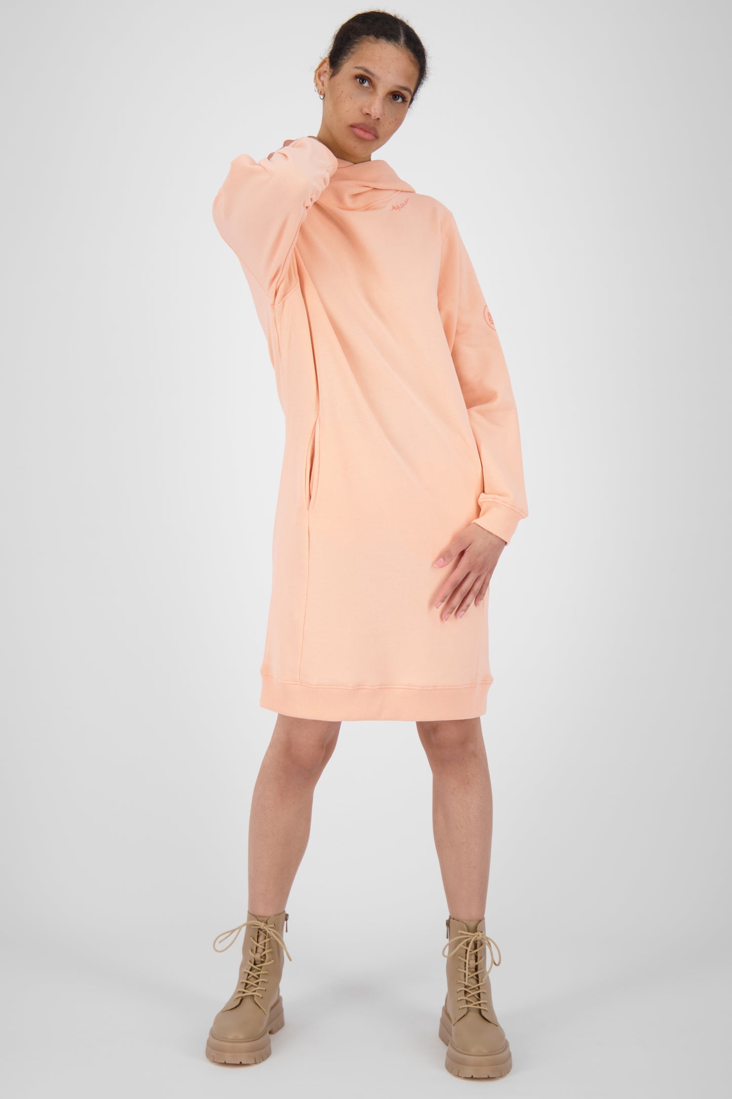 Damen Sweatkleid JiliaAK A - Leger geschnitten und mit Kängurutasche Orange