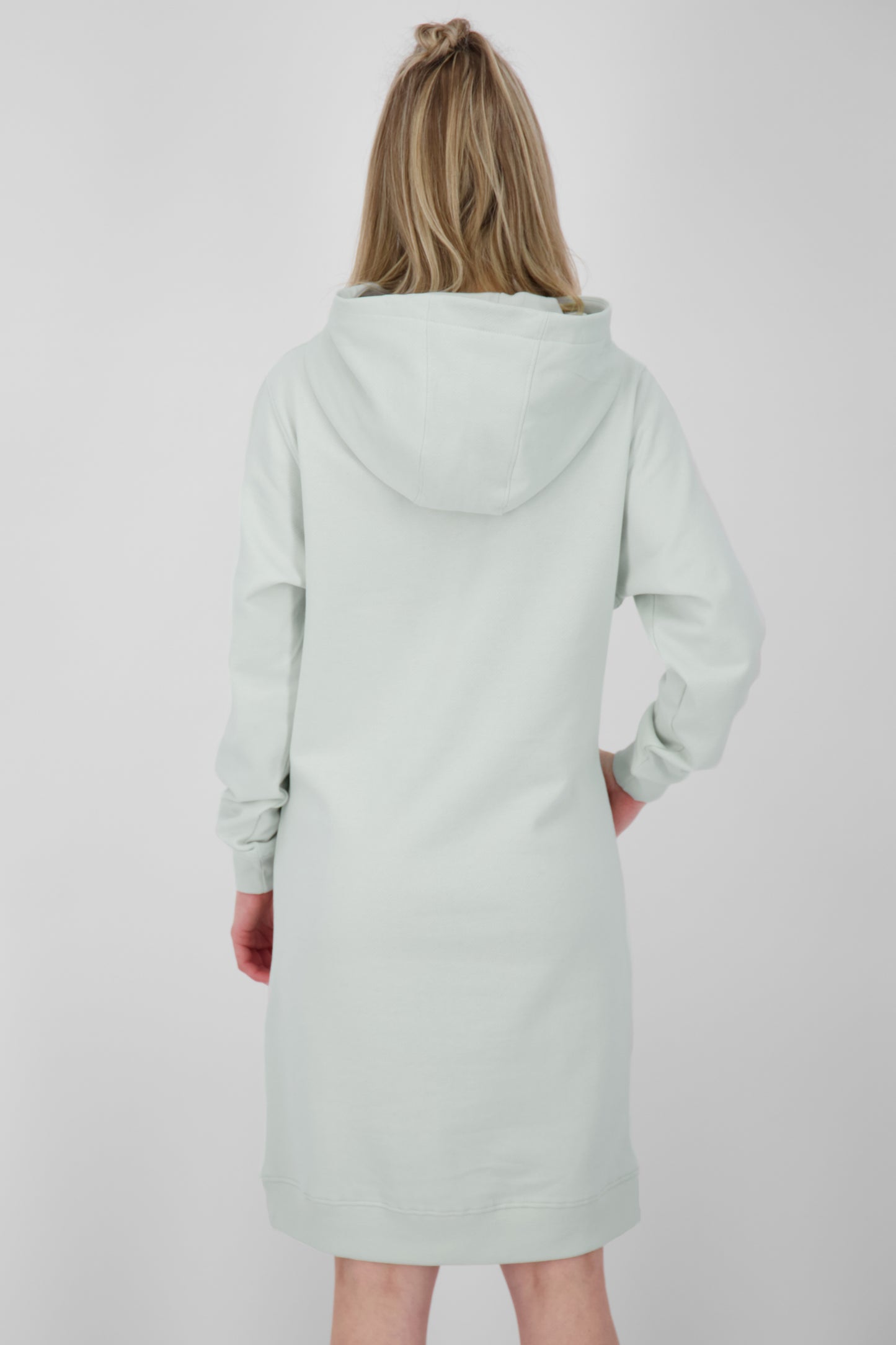 Damen Sweatkleid JiliaAK A - Leger geschnitten und mit Kängurutasche Hellgrün