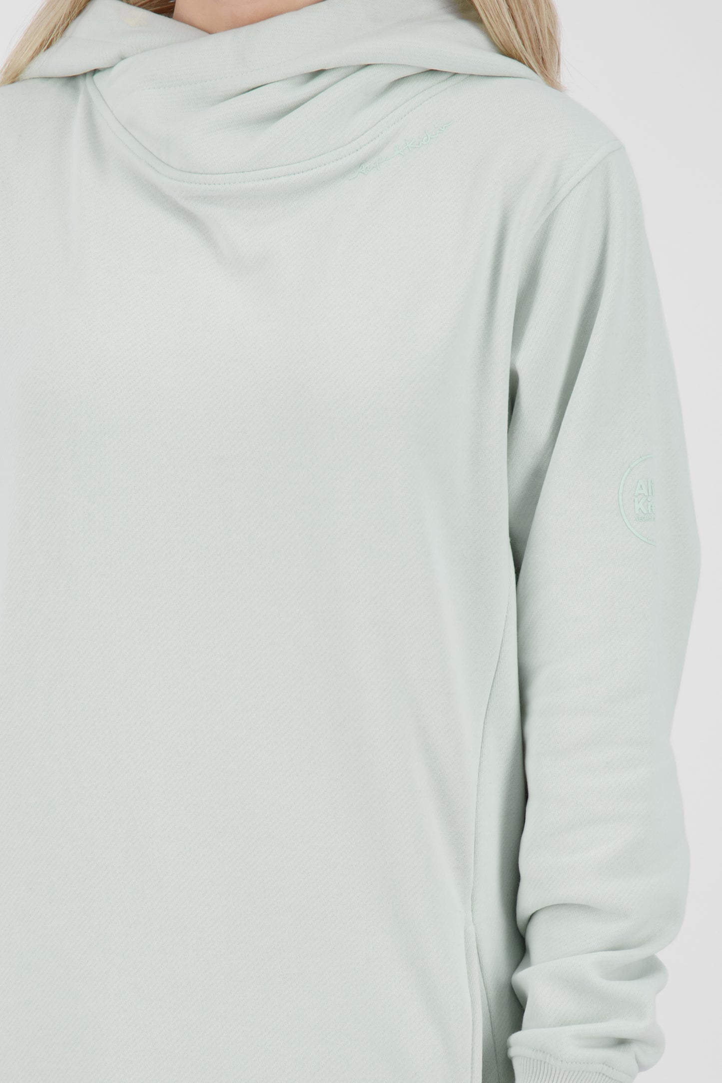 Damen Sweatkleid JiliaAK A - Leger geschnitten und mit Kängurutasche Hellgrün