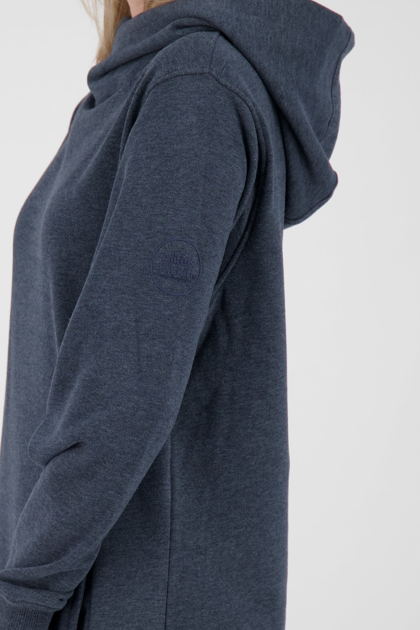 Damen Sweatkleid JiliaAK A - Leger geschnitten und mit Kängurutasche Dunkelblau