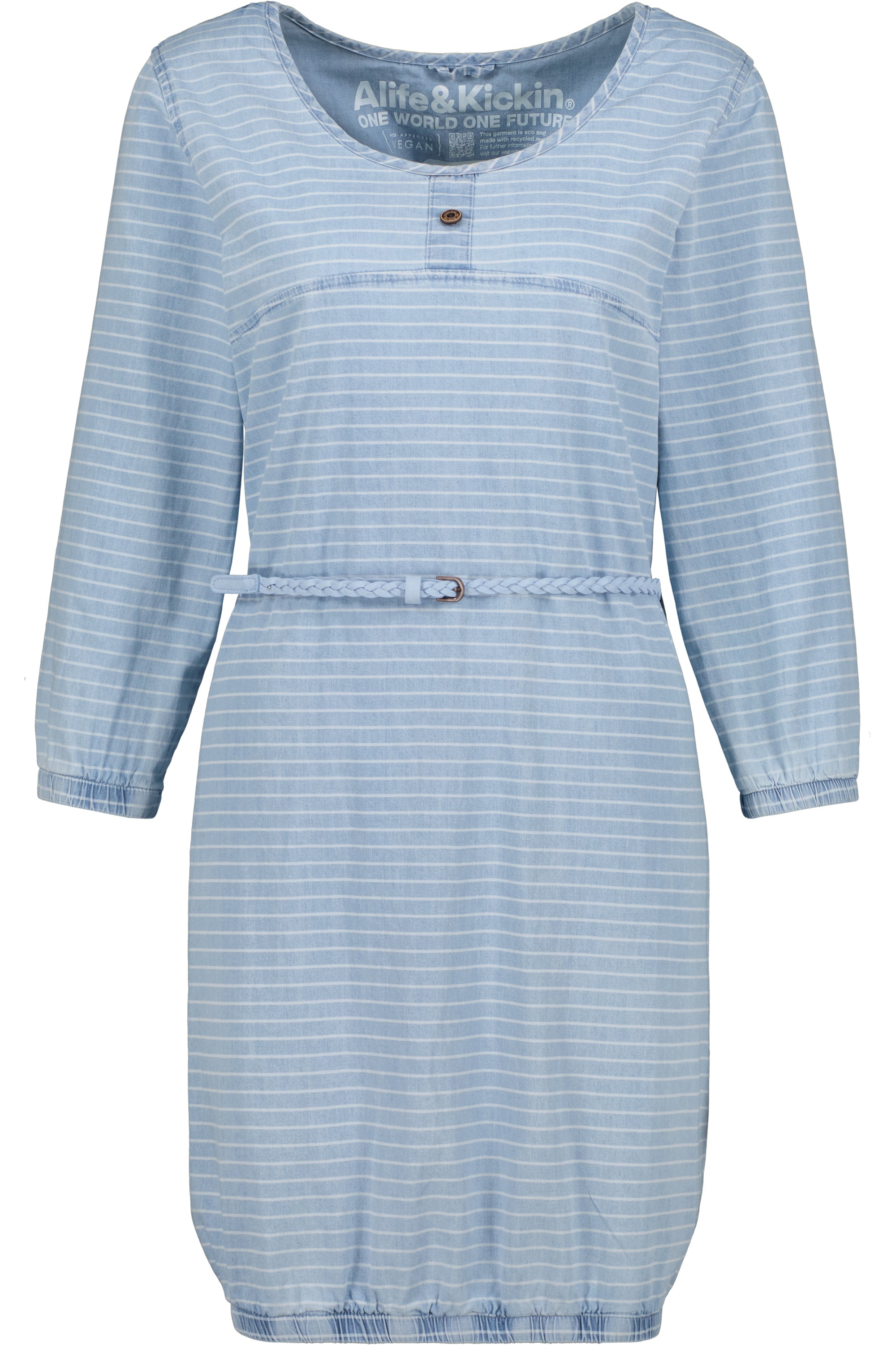 DoroAK DNM B - Feminines Denim-Kleid mit Taillebetonung Hellblau