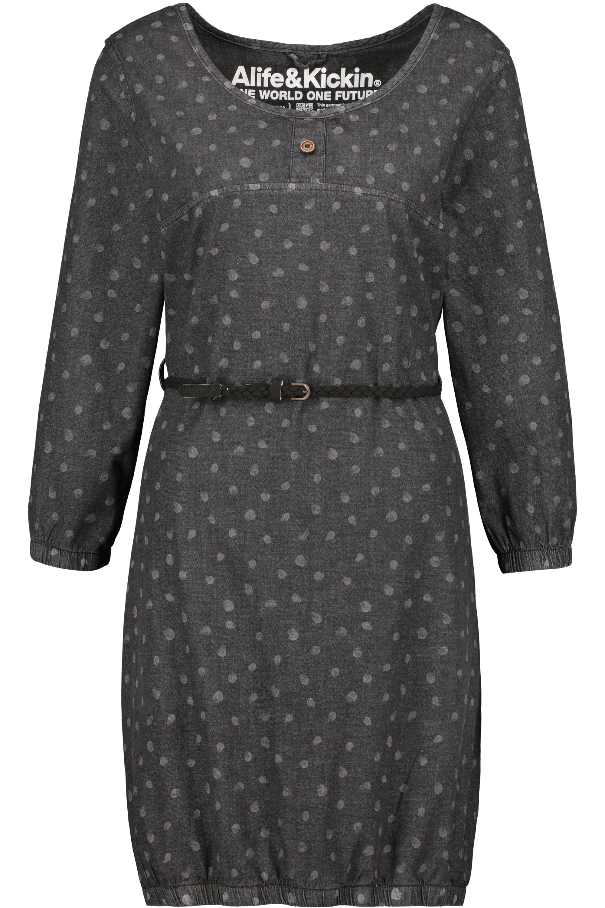 DoroAK DNM B - Feminines Denim-Kleid mit Taillebetonung Schwarz