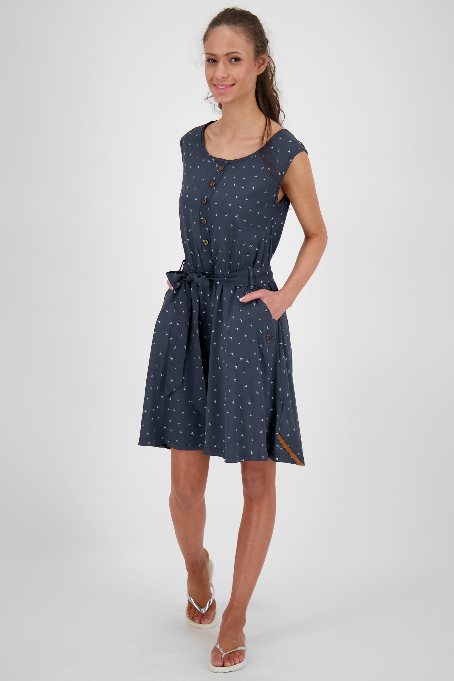 Feminines Damenkleid ScarlettAK B mit Bindegürtel Dunkelblau