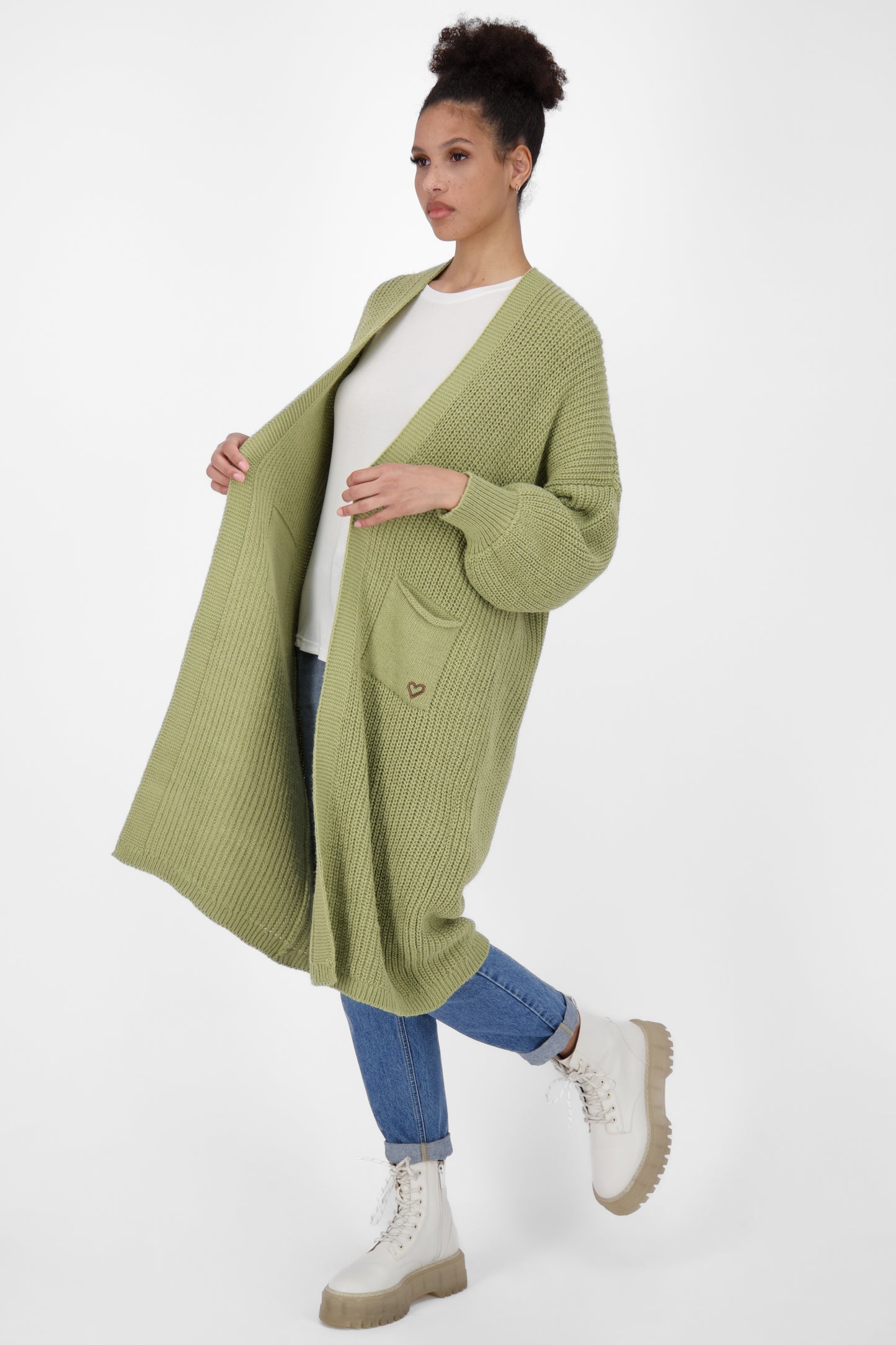 Alife and Kickin SimaAK Long - Vielseitig kombinierbare Damen Strickjacke Grün