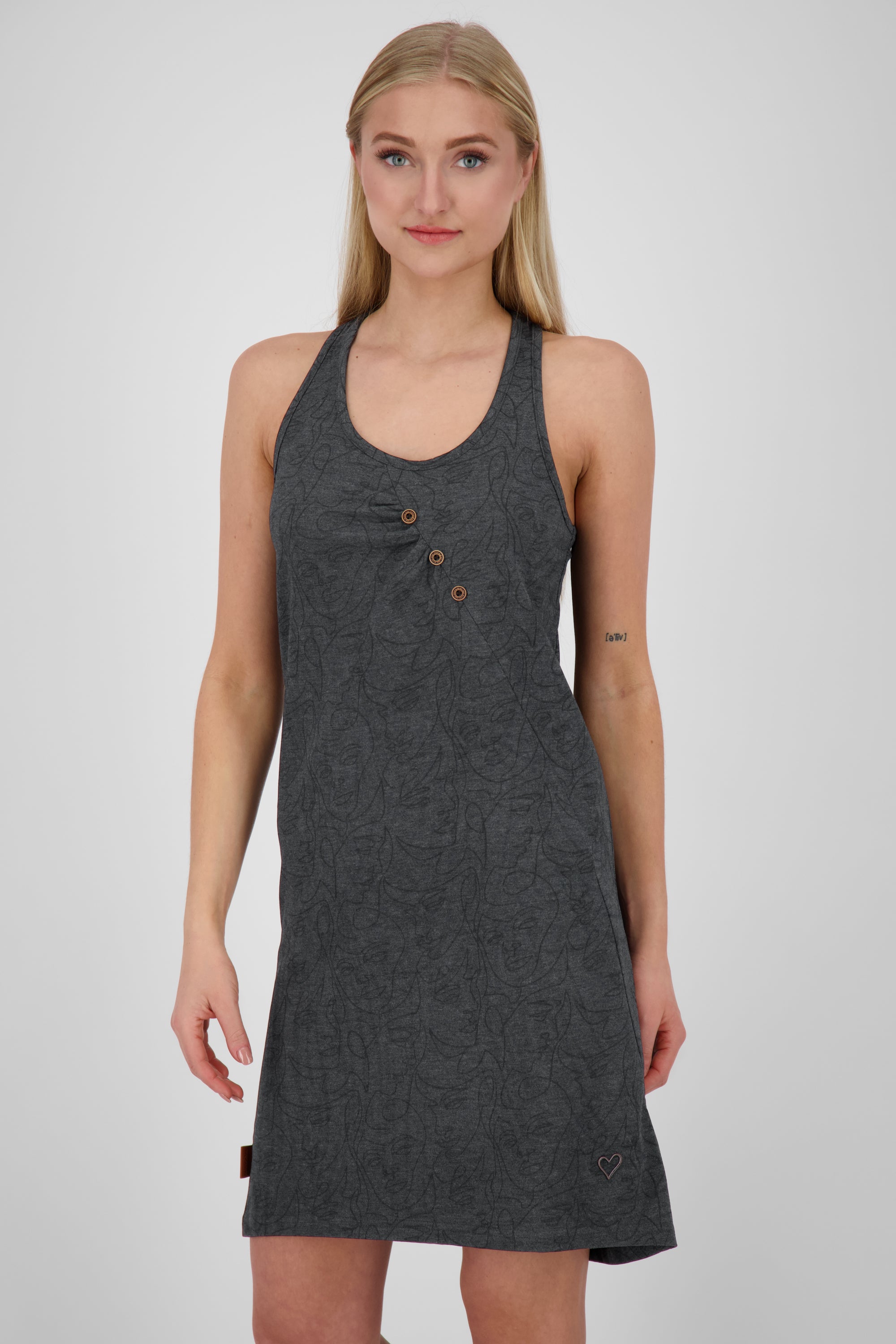CameronAK Damenkleid - Verspielte Zierknopfleiste und figurbetonter Schnitt Schwarz