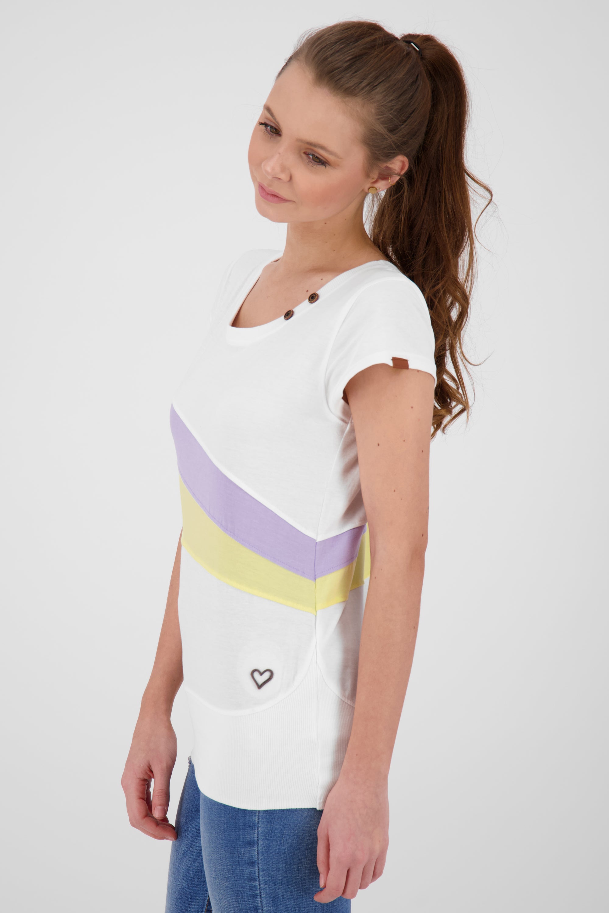 Eyecatcher Damen-T-Shirt CleaAK im Color-Streifen-Design Weiß