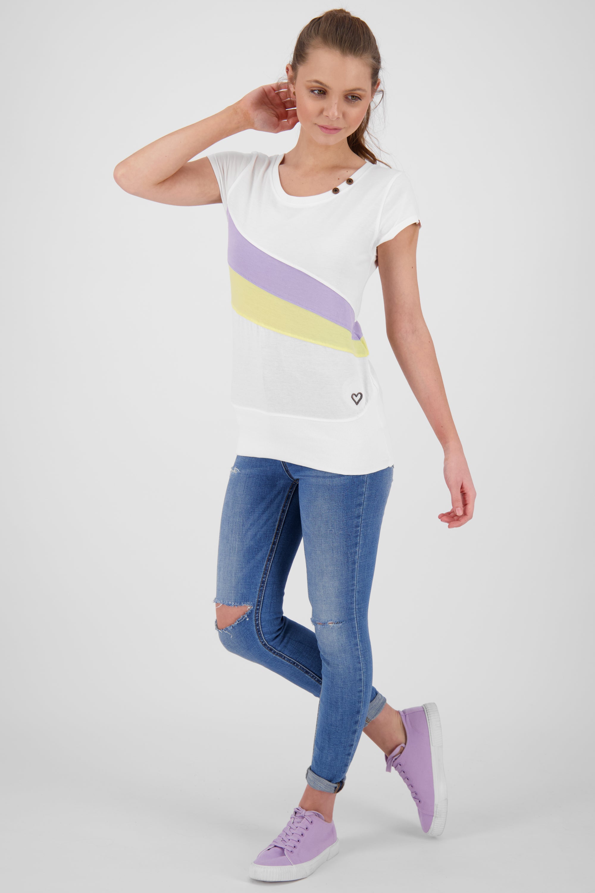 Eyecatcher Damen-T-Shirt CleaAK im Color-Streifen-Design Weiß