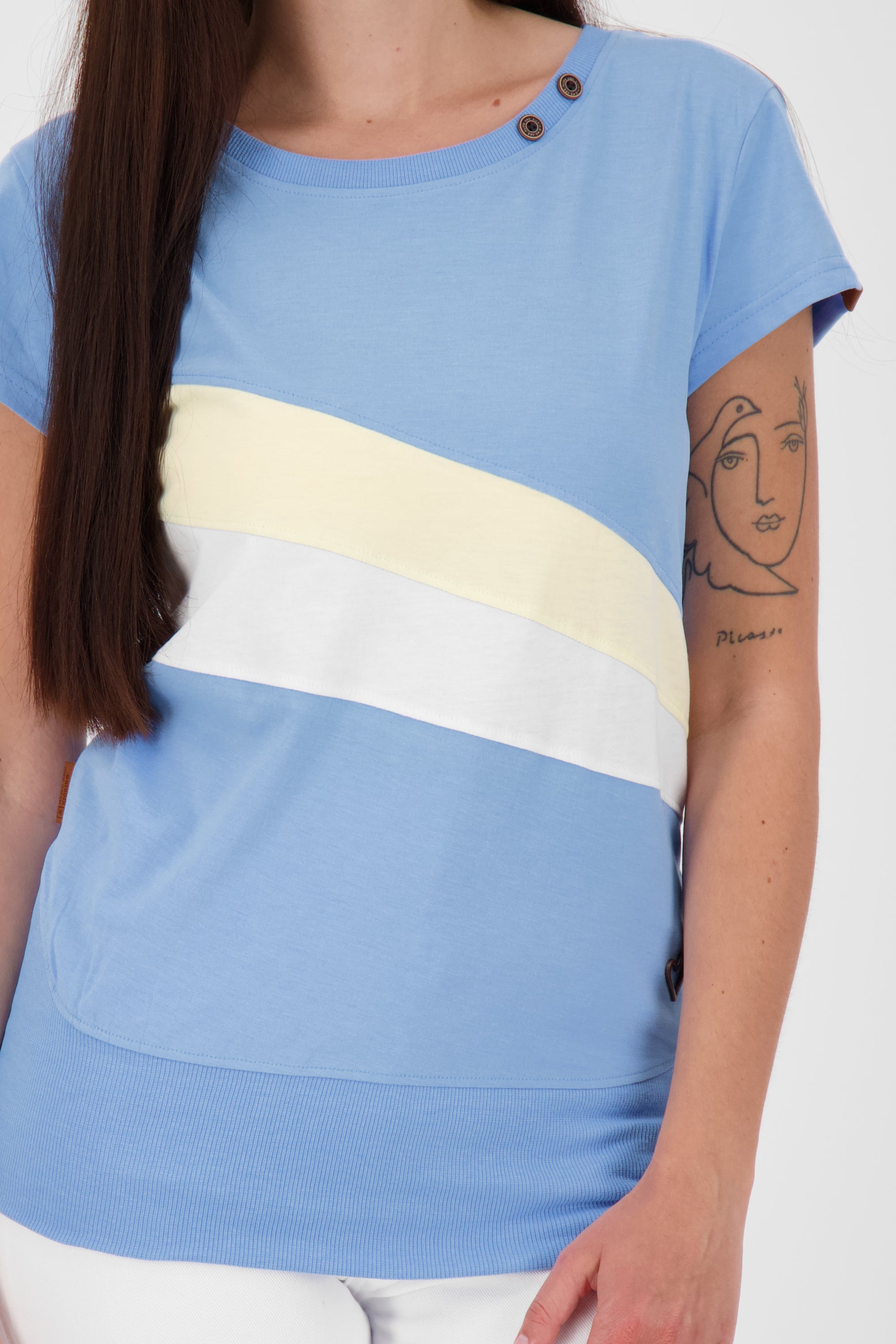 Eyecatcher Damen-T-Shirt CleaAK im Color-Streifen-Design Hellblau