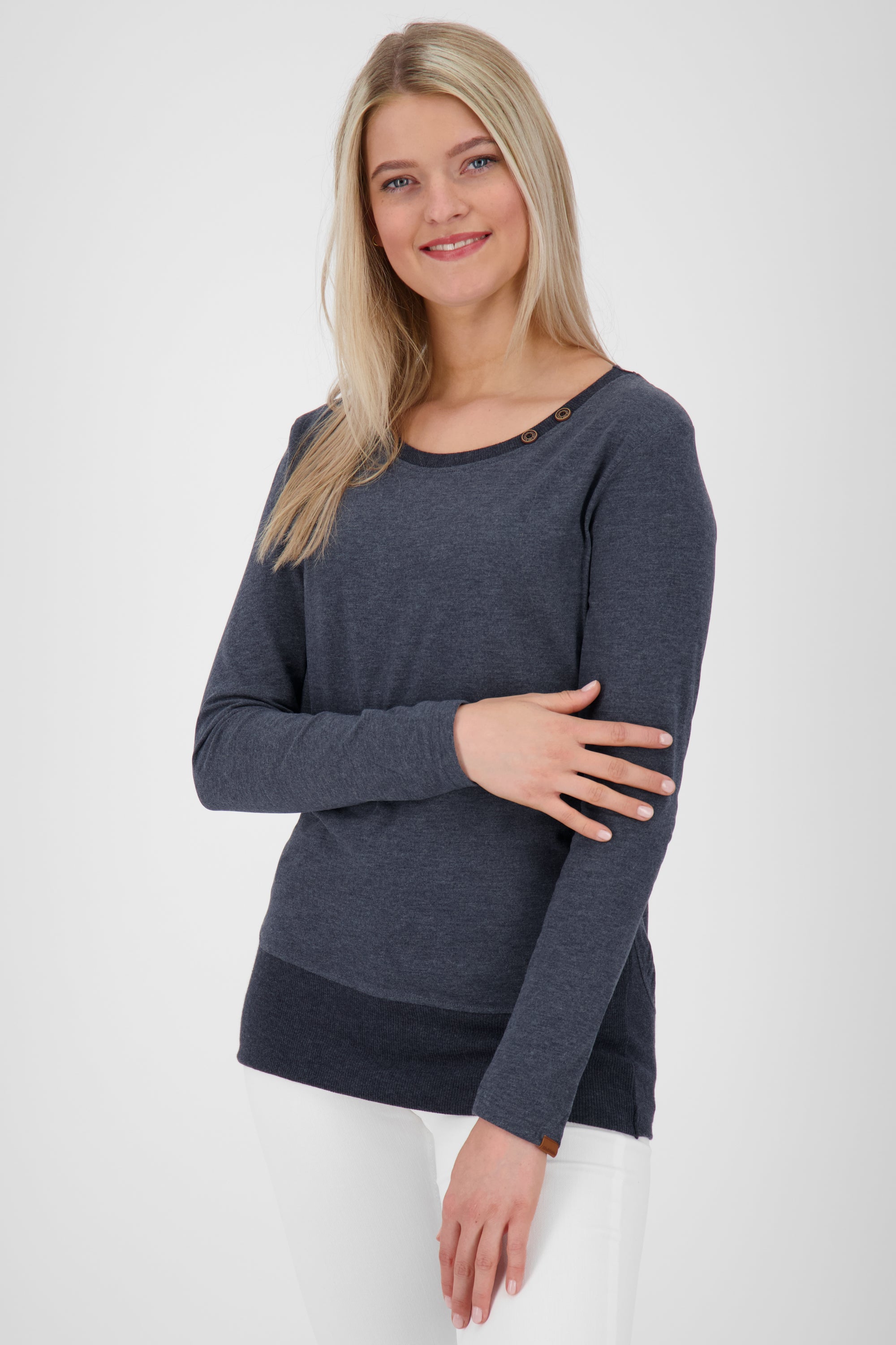 CocoAK A Long Langarmshirt für Damen - lässig und modern Dunkelblau