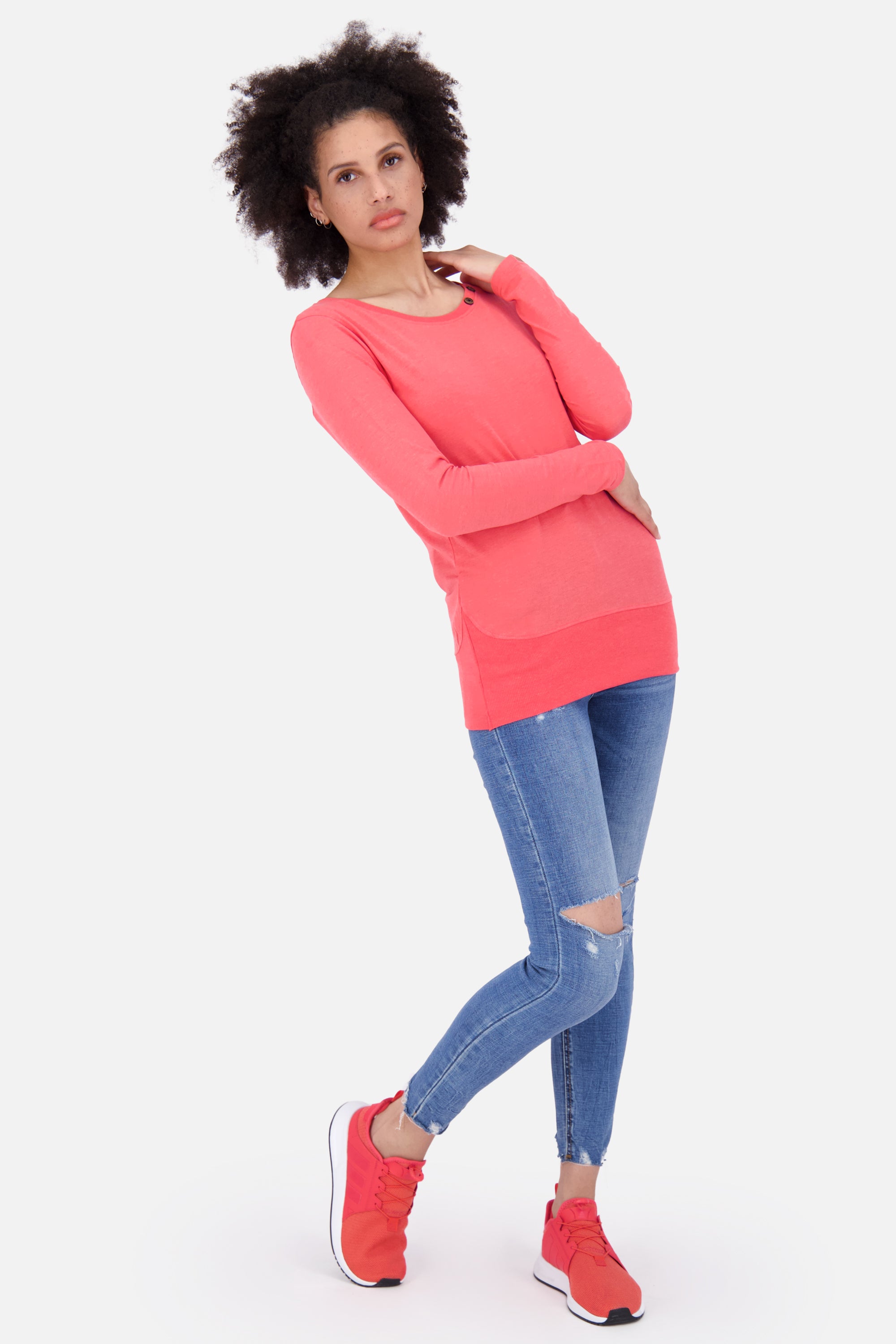ConnyAK A Langarmshirt verspielt Damen Rot