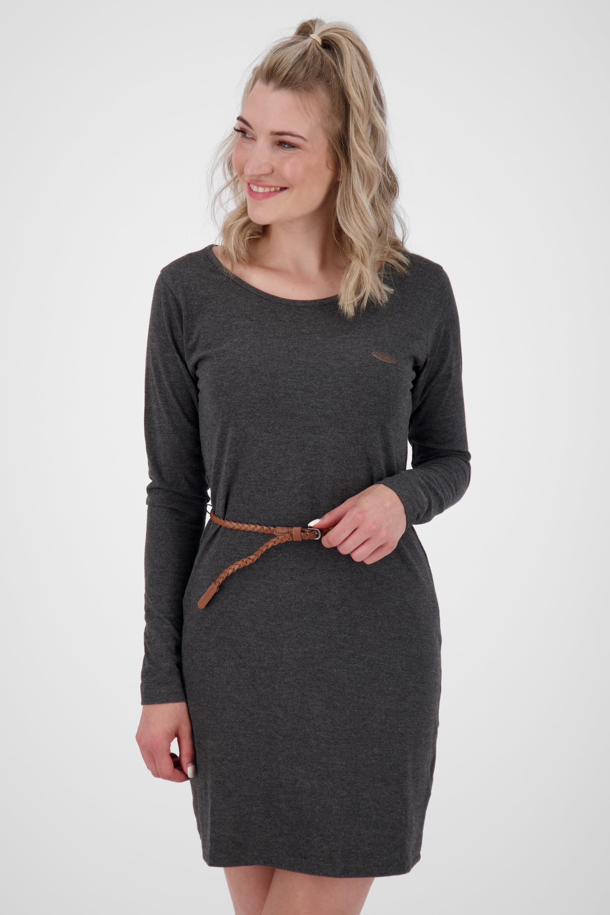 EllinAK A Jerseykleid - Mit geflochtenem Gürtel und figurbetonter Passform Schwarz