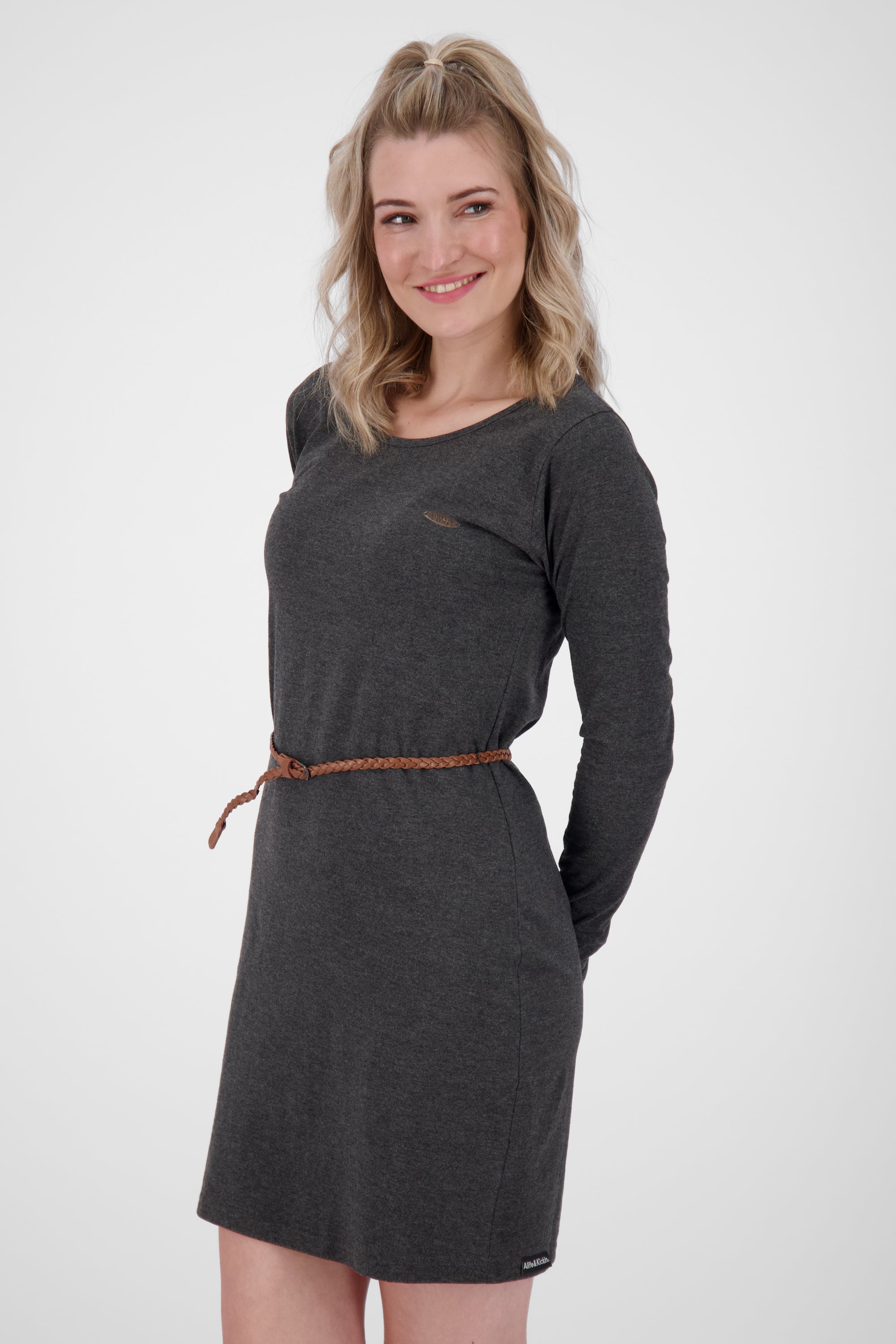 EllinAK A Jerseykleid - Mit geflochtenem Gürtel und figurbetonter Passform Schwarz