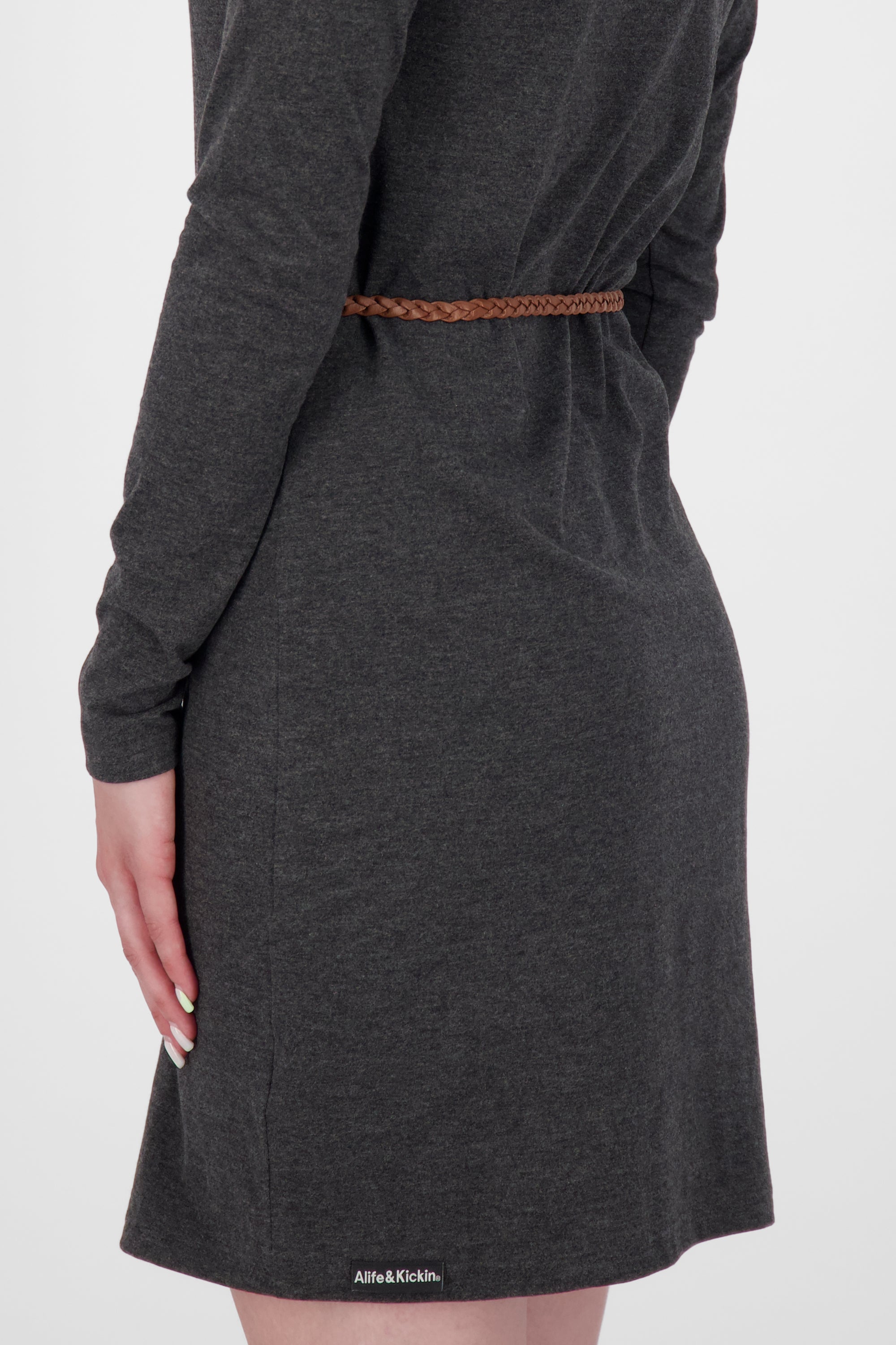 EllinAK A Jerseykleid - Mit geflochtenem Gürtel und figurbetonter Passform Schwarz