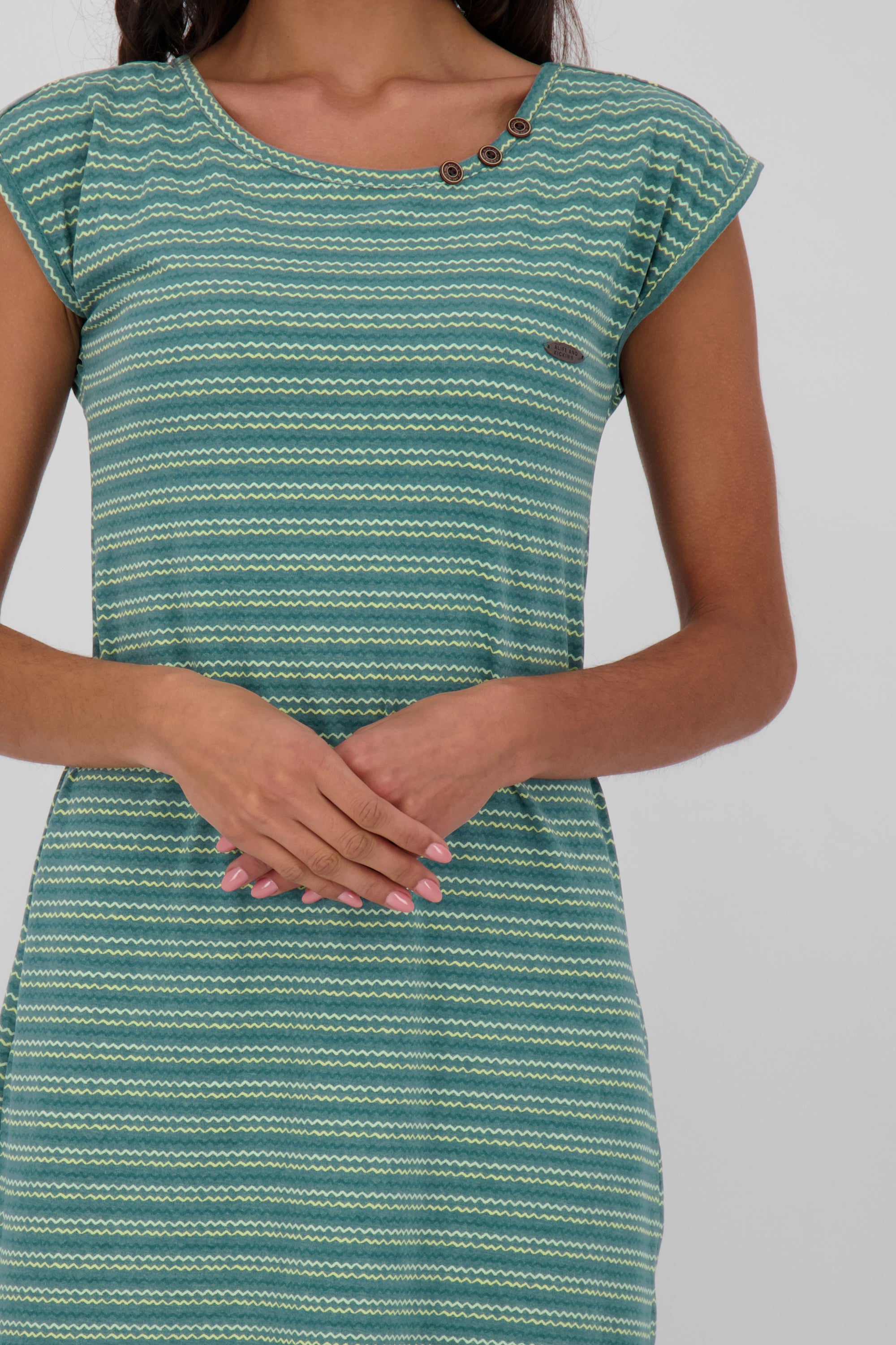 MelliAK Damenkleid mit niedlichen Zierknöpfen Dunkelgrün
