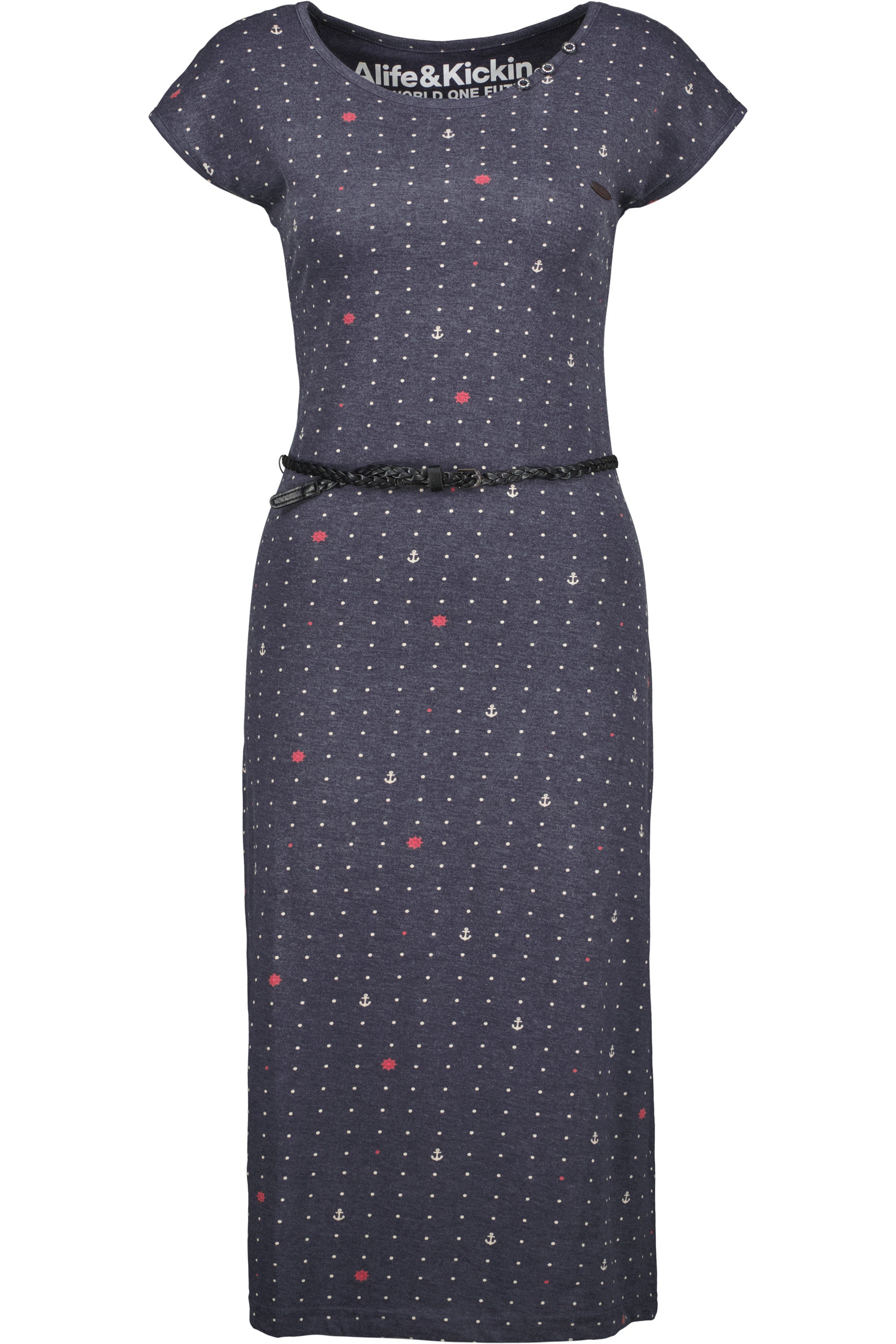 Damen Jerseykleid mit Flechtgürtel - MelliAK B von Alife and Kickin Dunkelblau
