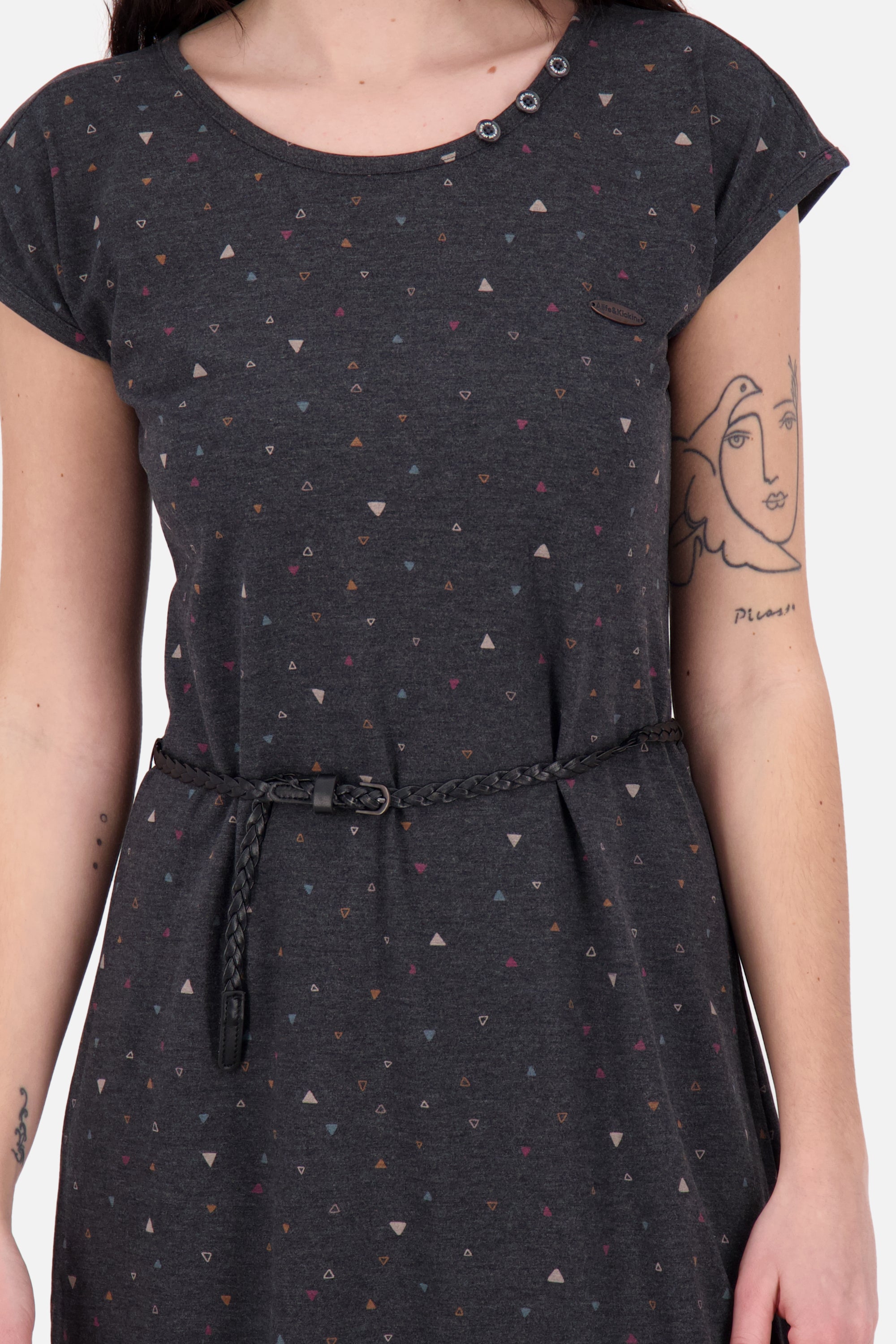 Damen Jerseykleid mit Flechtgürtel - MelliAK B von Alife and Kickin Schwarz