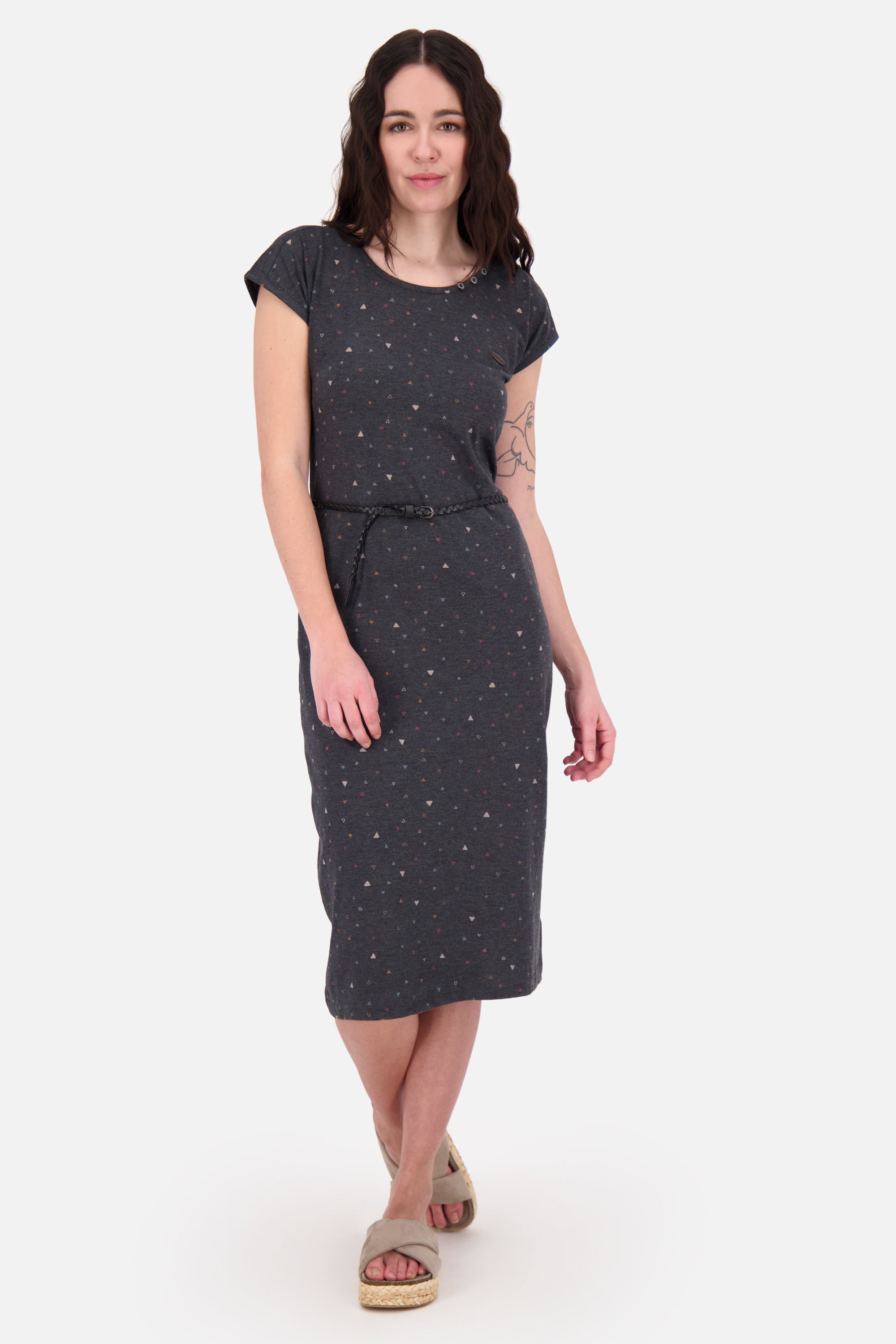 Damen Jerseykleid mit Flechtgürtel - MelliAK B von Alife and Kickin Schwarz