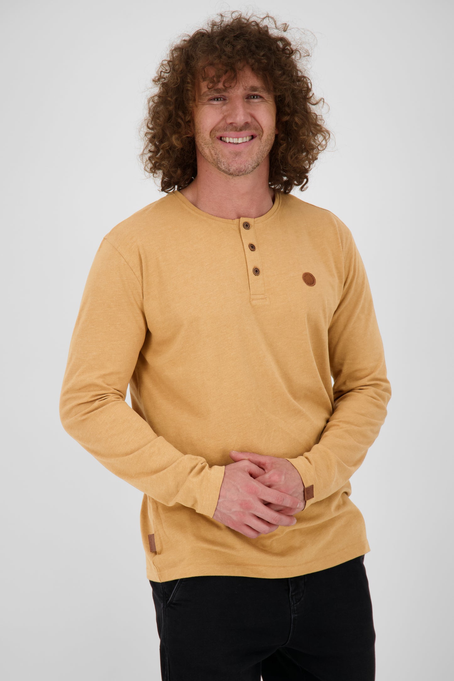 JoshAK A Langarmshirt Herren mit Knopfleiste Braun