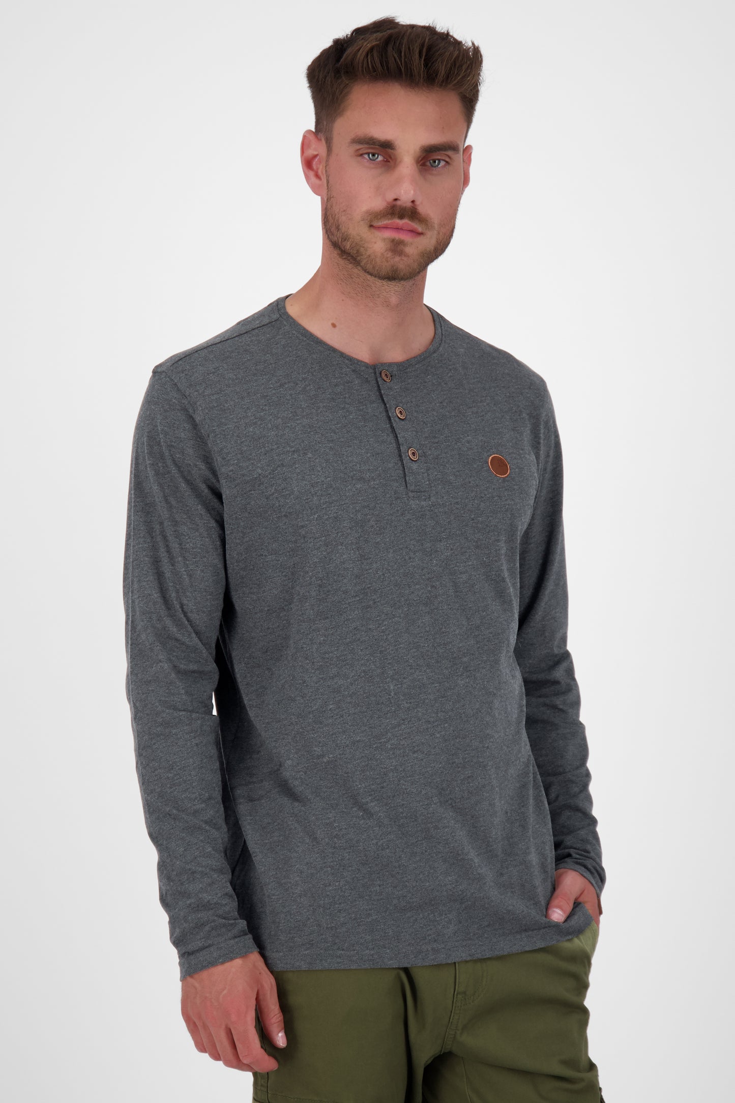 JoshAK A Langarmshirt Herren mit Knöpfen Schwarz