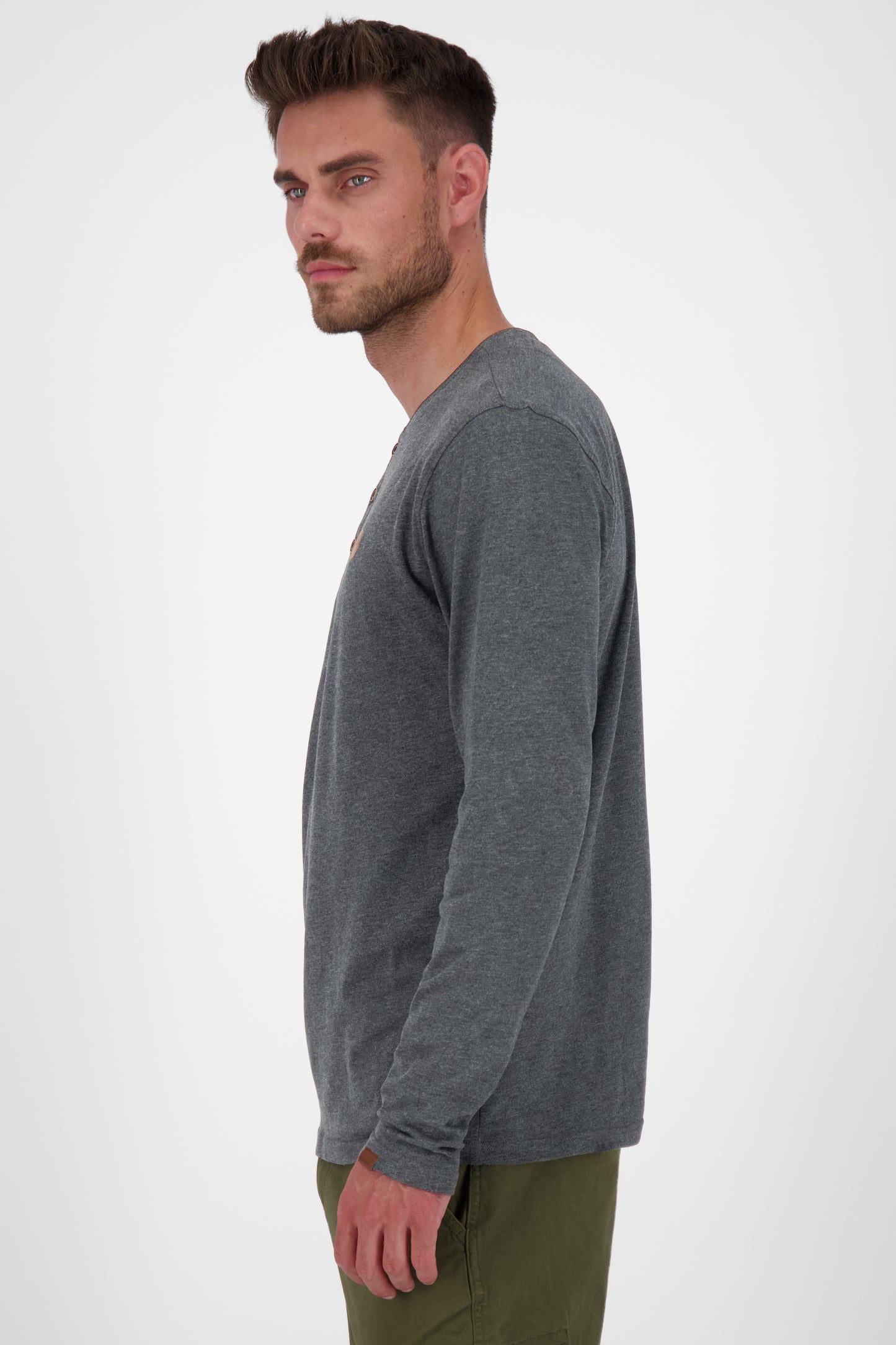 JoshAK A Langarmshirt Herren mit Knöpfen Schwarz